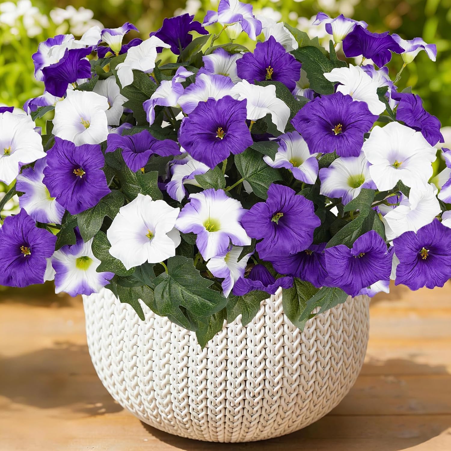 KUOL-KIDS Artificial Flowers for Outdoors 6 PCS Faux Petunias Summer Decoration Fake Flowers Plants UV Resistant Look Real Silk Flowers for Outside Planter Front Door Porch Patio Yard