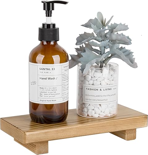 Organizador de encimera de baño, soporte de pedestal de madera, bandeja decorativa de granja, soporte para jabón para decoración de cocina, pequeño,