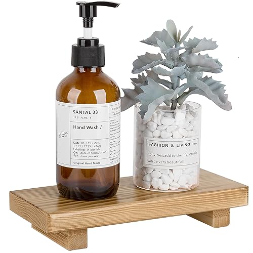 Bathroom Counter Organizer Wood Pedestal Stand Farmhouse Decorative Tray Soap