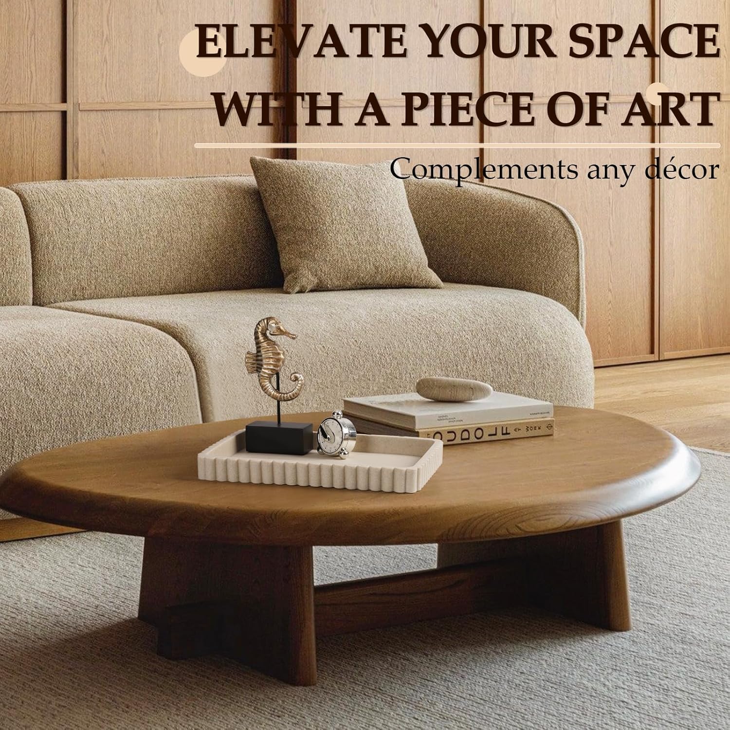 Resin Decorative Tray for Coffee Table Decor, 14" Coffee Table Tray Ottoman Tray Table Centerpieces, Rectangular Modern Decorative Trays for Home Decor, Living Room, Entry, Resin Beige - Image 7