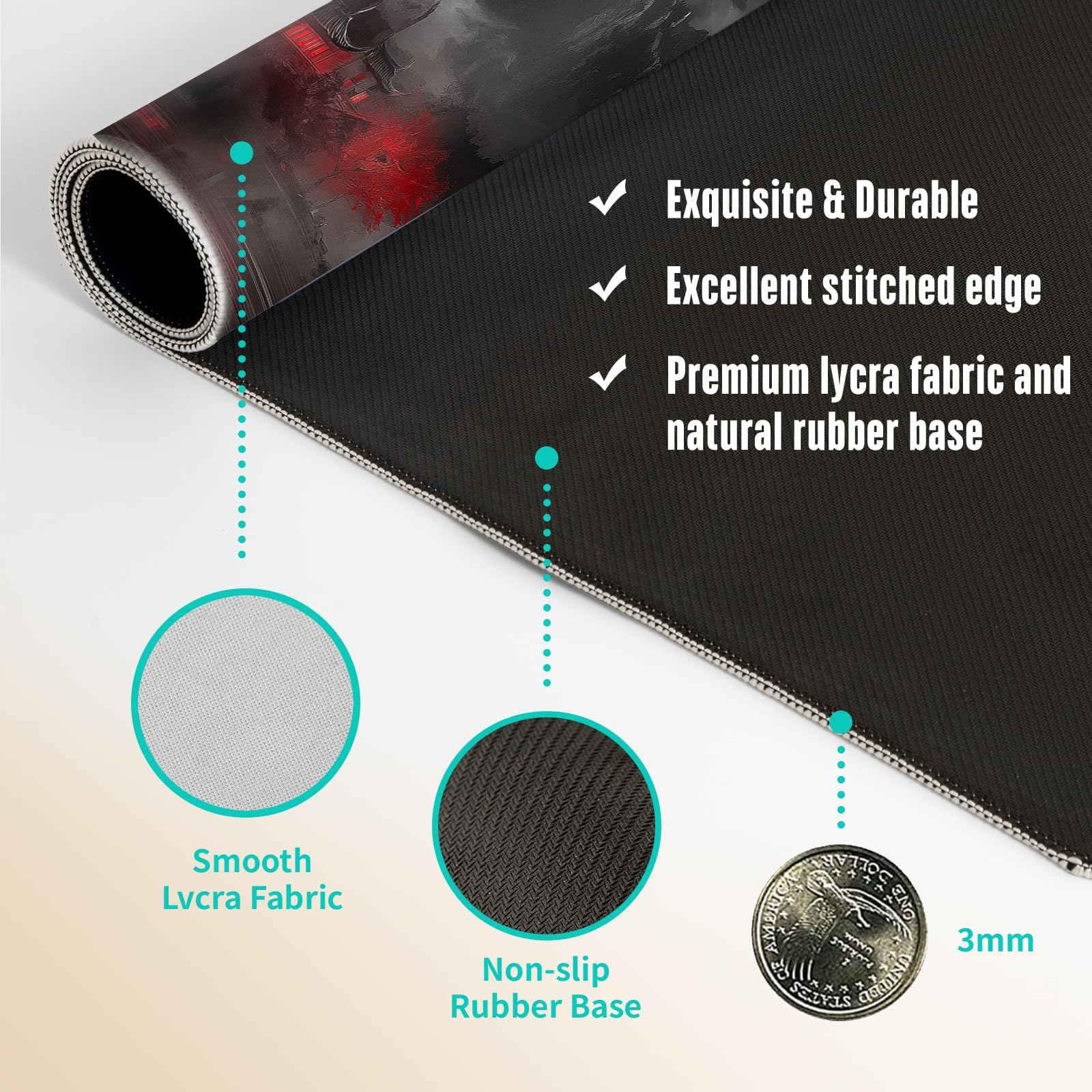 Alfombrilla de mouse extendida para juegos, alfombrilla de mouse grande de 3 mm, base de goma natural con bordes cosidos, alfombrilla de escritorio antideslizante para oficina y hogar, gran regalo,
