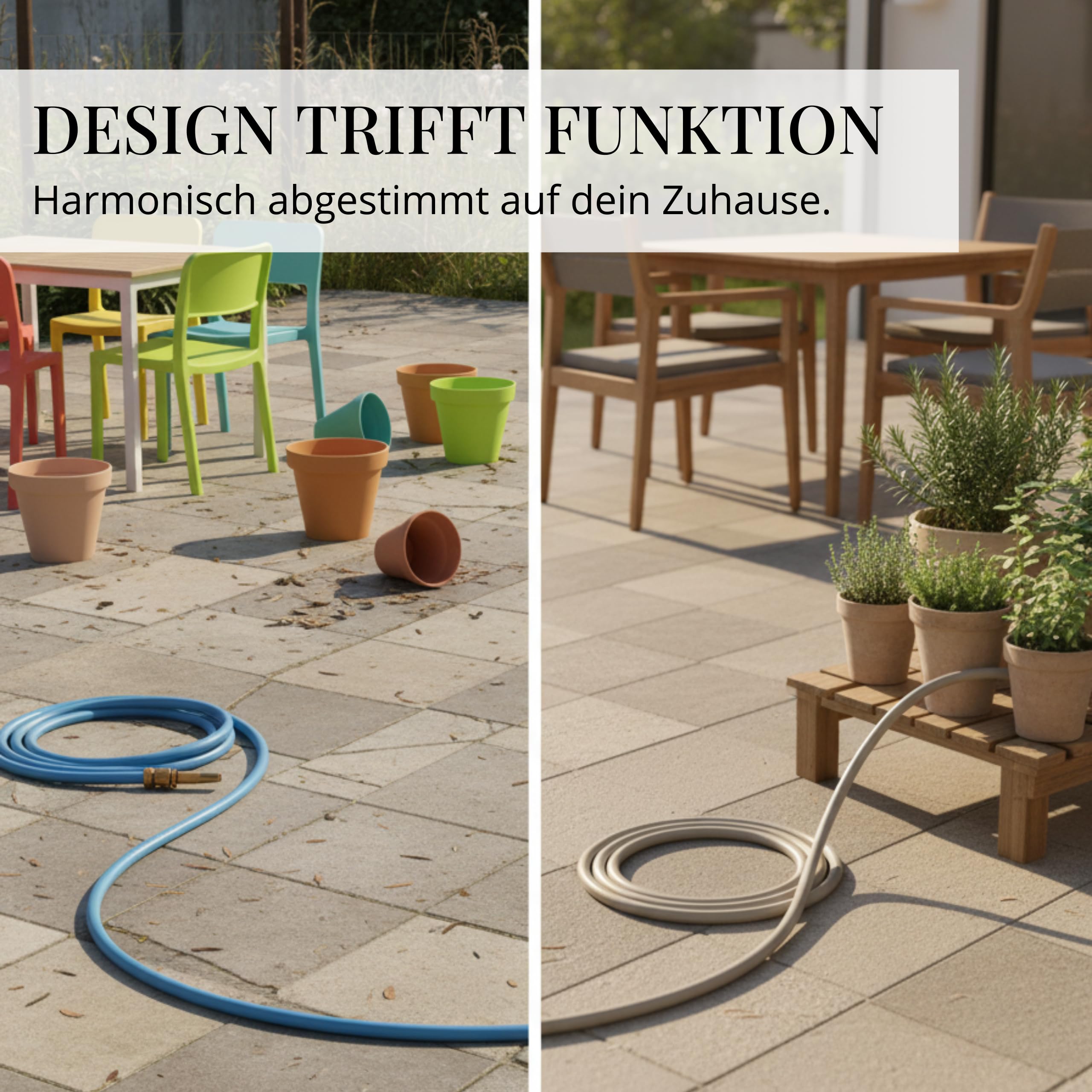 LIVLIG Gartenschlauch 20m, flexibler Premium Wasserschlauch aus 60 Prozent Recyclingmaterial, UV beständig, knickfest, Design Gartenschlauch 1/2 Zoll in Greige