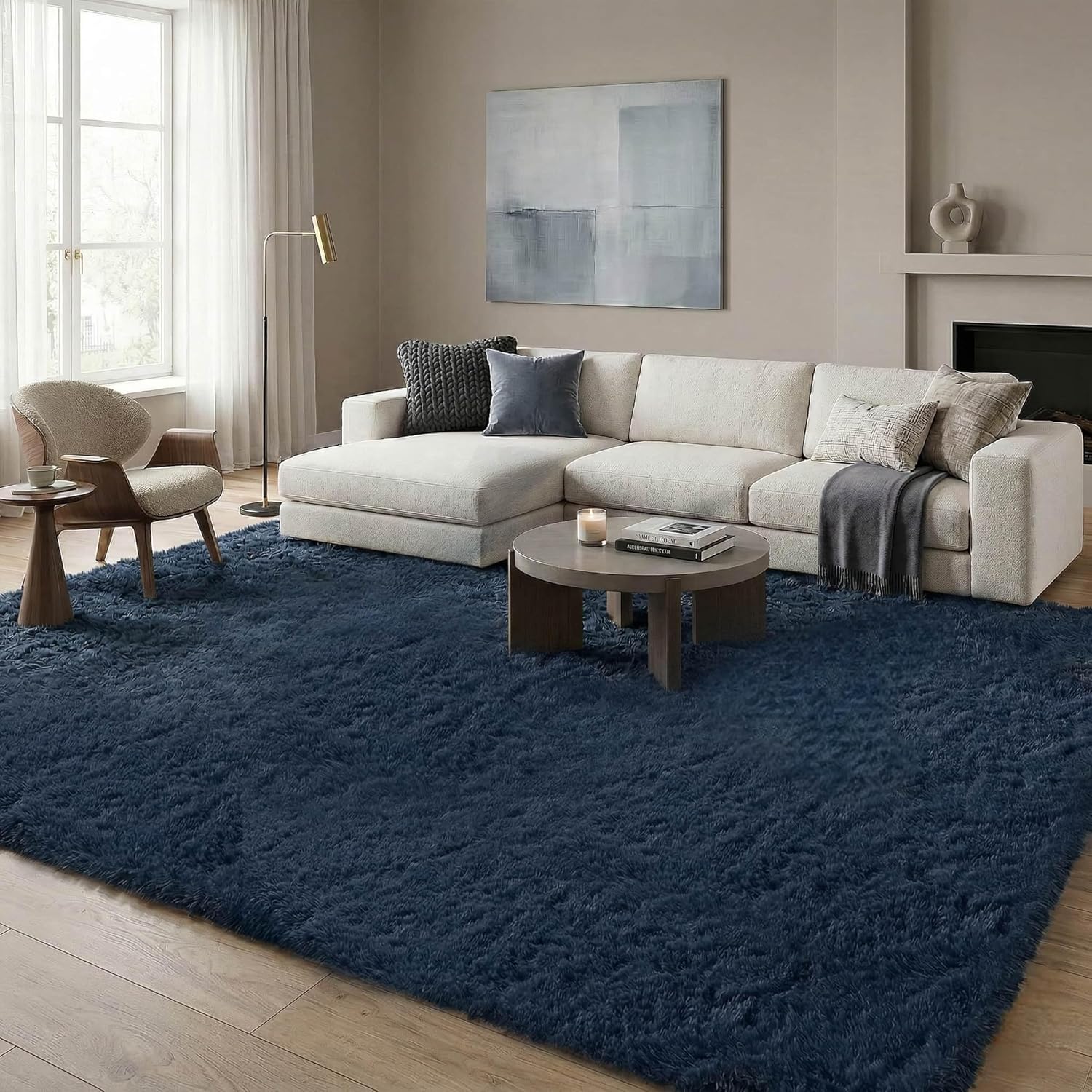 4x6 Ft Cream White Fluffy Area Rugs, Washable Ultra Soft Shag Carpet with Non-Slip Backing, Aesthetic Fuzzy Plush Rug for Nursery, Bedside & Under Desk Decor