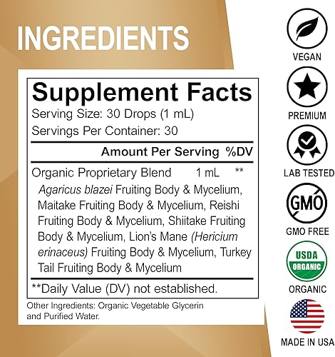 Miniatura 7 de Soporte suprarrenal y gotas líquidas de hongos  Suplemento suprarrenal orgánico y de enfoque, soporte de cortisol, complejo de hongos, hongos melena