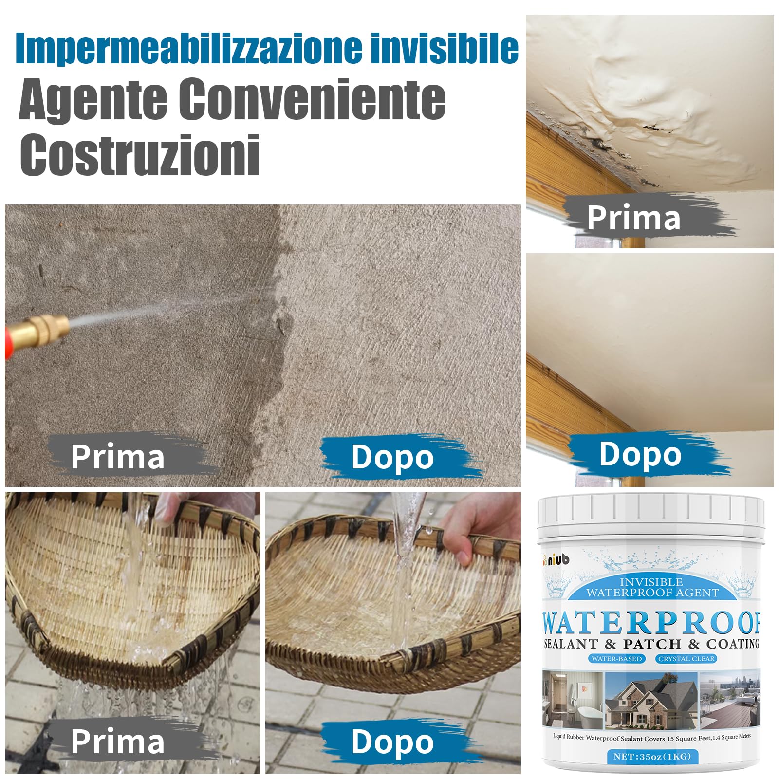 sigillante impermeabile trasparente, impermeabilizzante terrazzi, guaina liquida trasparente, sigillante perdite acqua, sigillante isolante impermeabile, impermeabilizzante trasparente 2KG