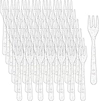 Vista 7 de Skylety 500 mini tenedores de plástico de 3.7 x 0.6 pulgadas, pequeños y pequeños, desechables, tenedores de degustación, utensilios para postres