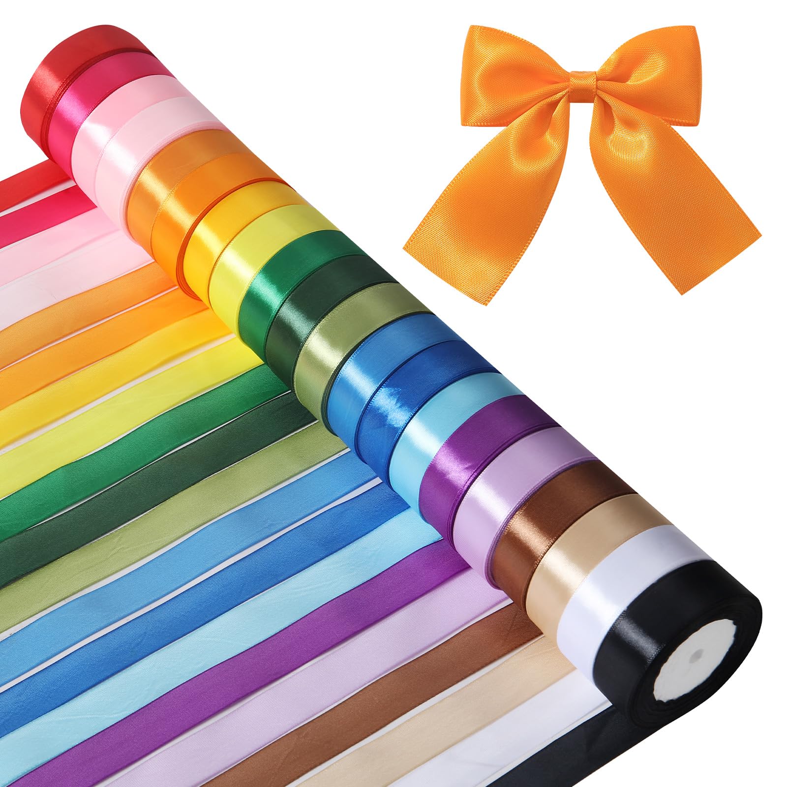 Regenbogen-Satinband in 20 Farben, 457 m, 3,8 cm x 22,7 m, insgesamt 457 m, buntes Stoff-Satinband-Set, verschiedene Bänder für Geschenkverpackungen, Halloween, Weihnachten, Hochzeit,