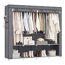 SONGMICS Guardaroba, Armadio Portatile, 4 Barre Appendiabiti, Ripiani, 4 Tasche Laterali, 45 x 170 x 167 cm, Grande Capienza per Camera da Letto, Soggiorno, Grigio RYG094G02