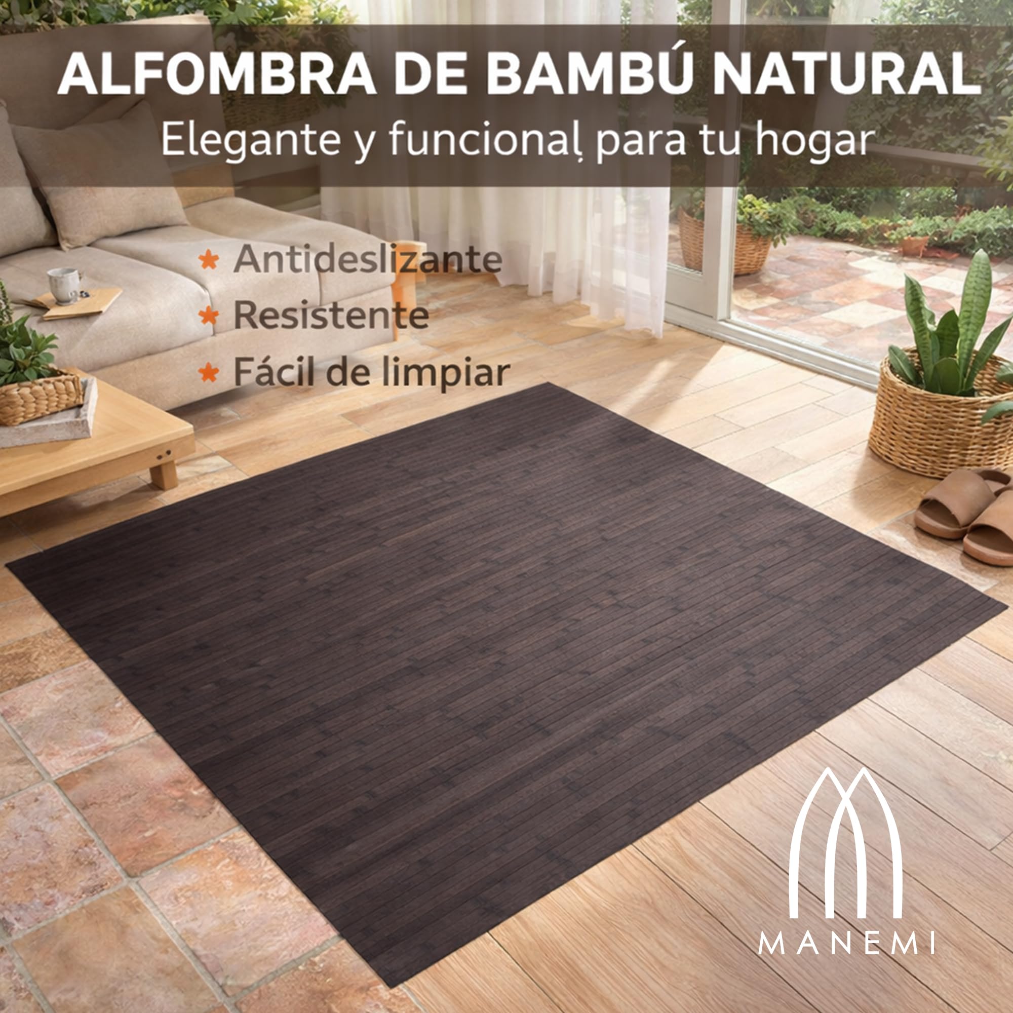 MANEMI Alfombra BAMBÚ Antideslizante, Alta Resistencia, para Interior y Exterior. 140x200cm