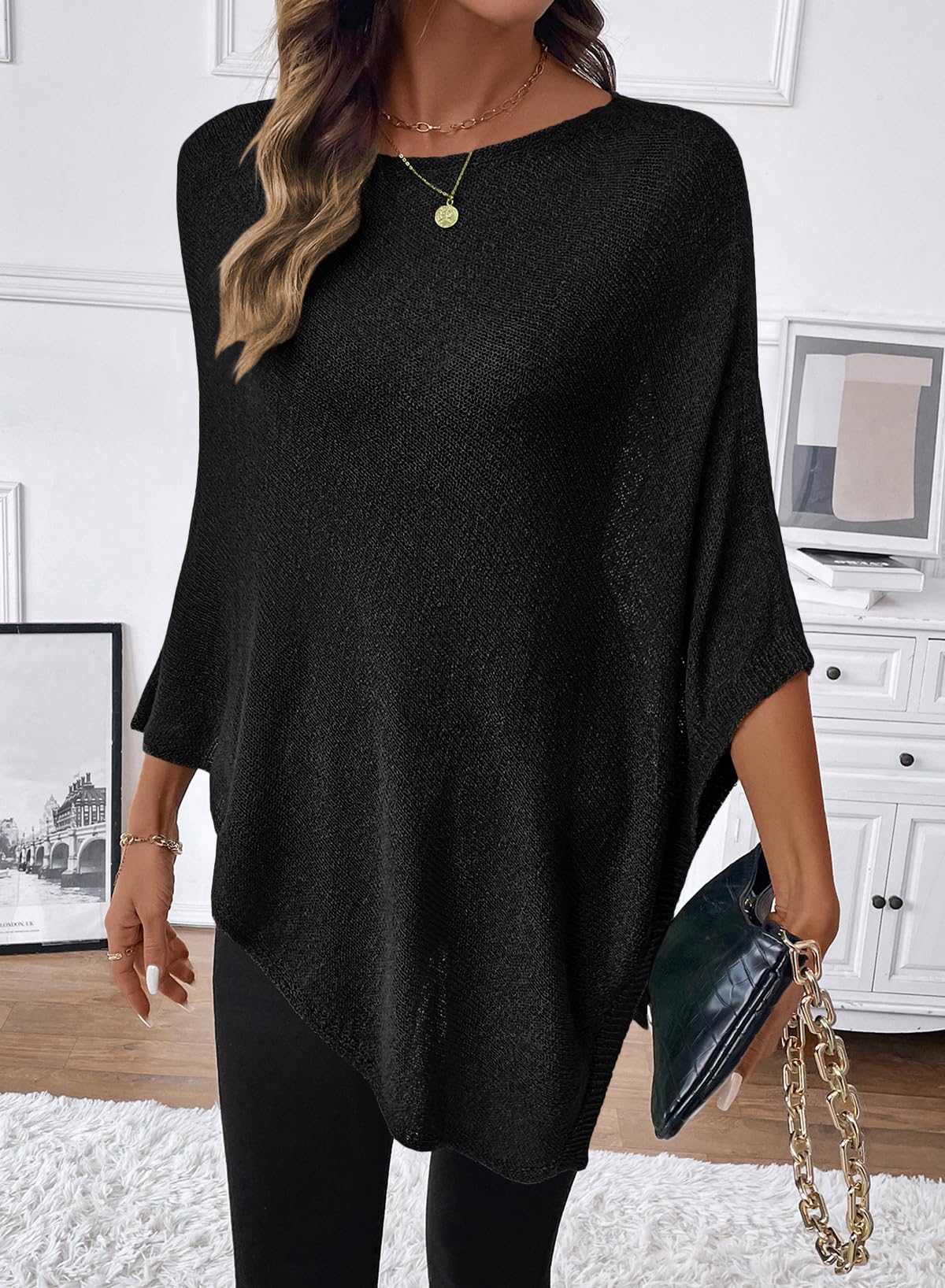 SHEWIN Womens Sheer Knit Poncho Crochet Summer Tops See Through Mesh Spring Sweaters Beach Cover Ups for Women 2026 - 5