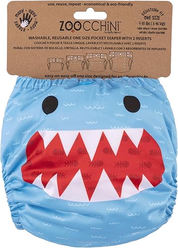 ZOOCCHINI Pañal de bolsillo reutilizable para bebéniño pequeño con 2 insertos (Sherman The Shark)