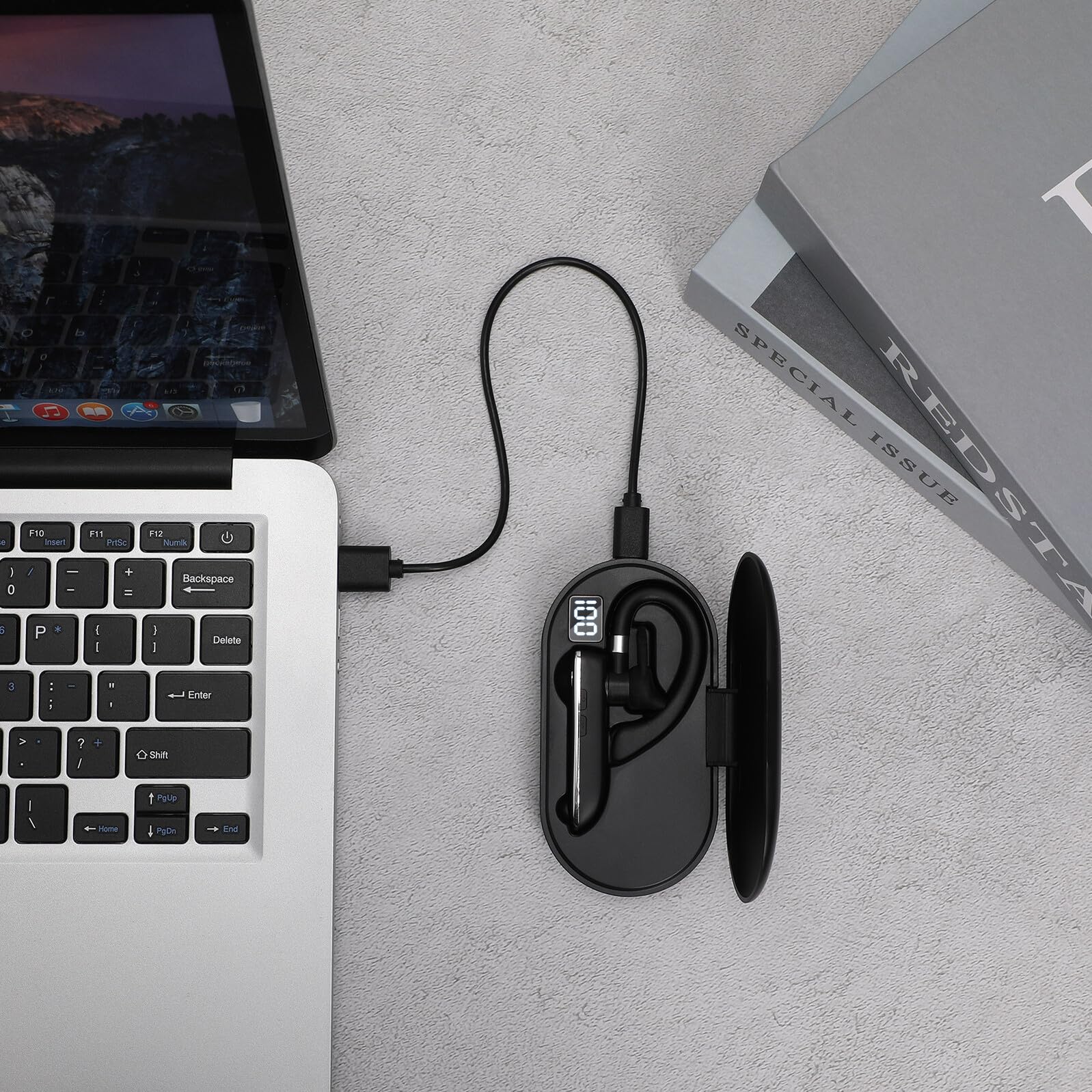Auricolare Wireless Monoauricolare con Gancio Auricolare, Cuffie Portatili Compatte con Custodia di Ricarica, Tecnologia senza Fili 5.1, Auricolari Sportivi per Chiamate a Mani
