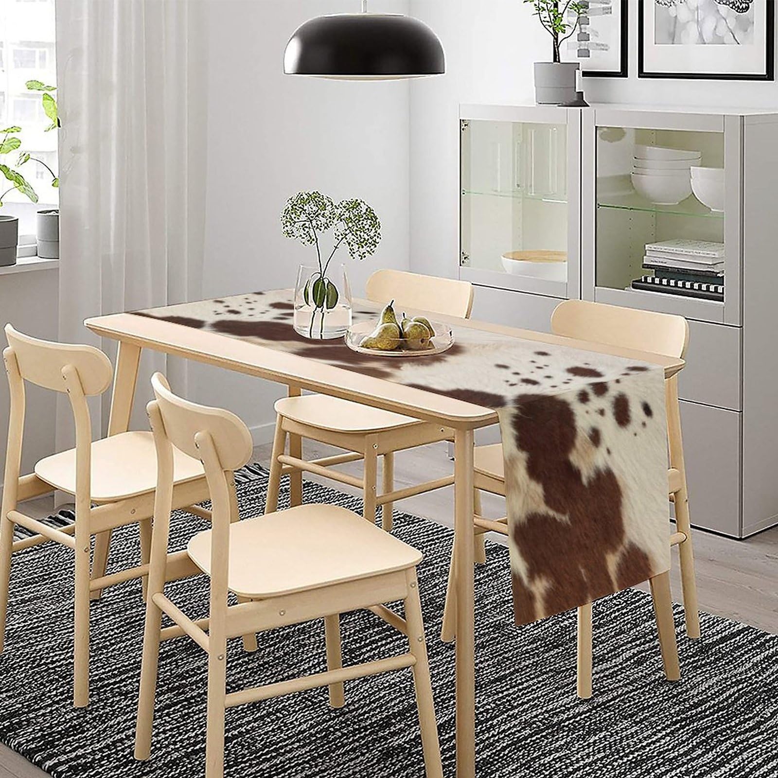 Camino de mesa con estampado de vaca, estilo occidental, estilo occidental, decoración para el hogar, cocina, comedor, 13 x 108 pulgadas