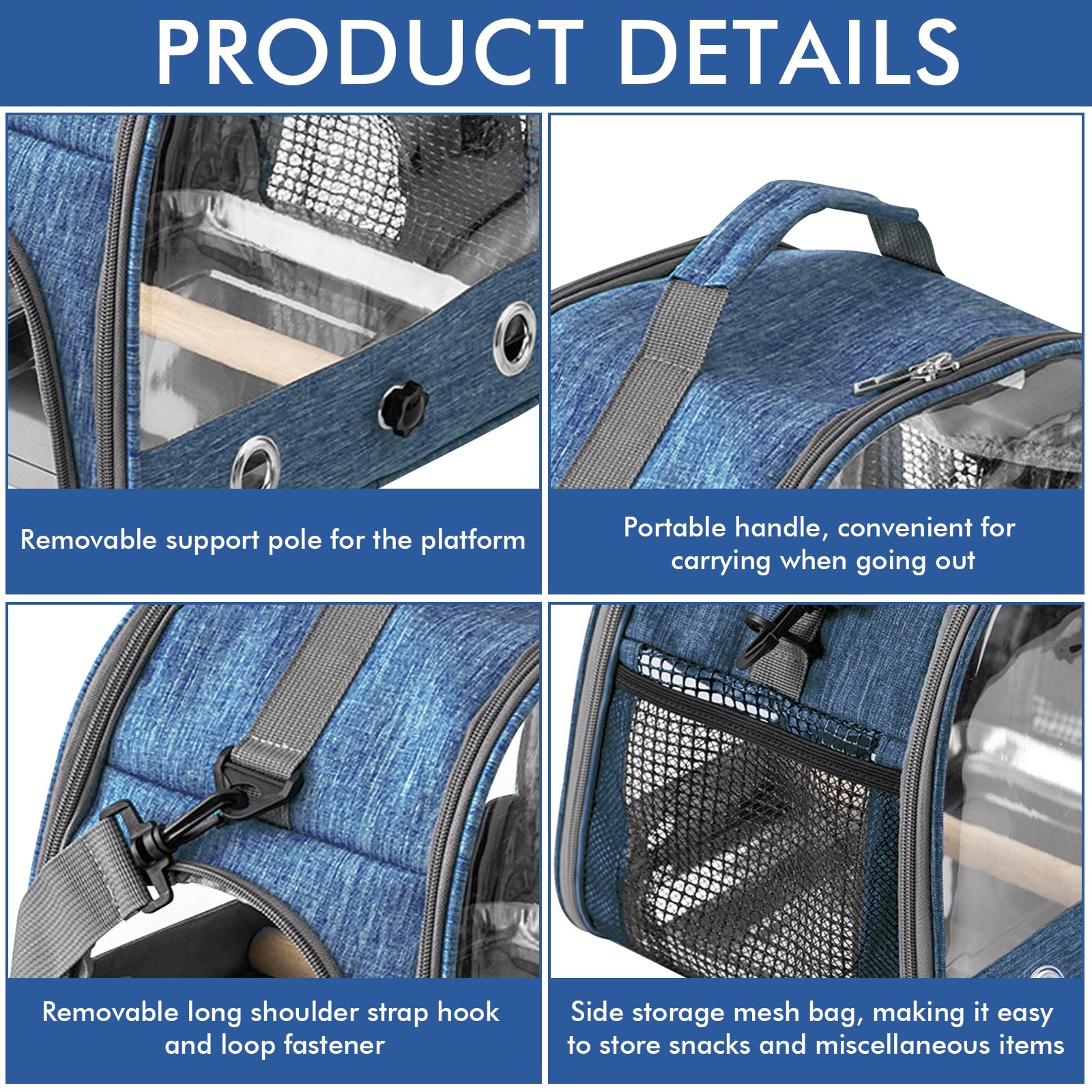 Boîte de transport pour oiseaux : sac à dos pour oiseaux avec perchoir et plateau en acier inoxydable, boîte de transport légère et respirante, cage de voyage pour perroquets perruches (33 x 17