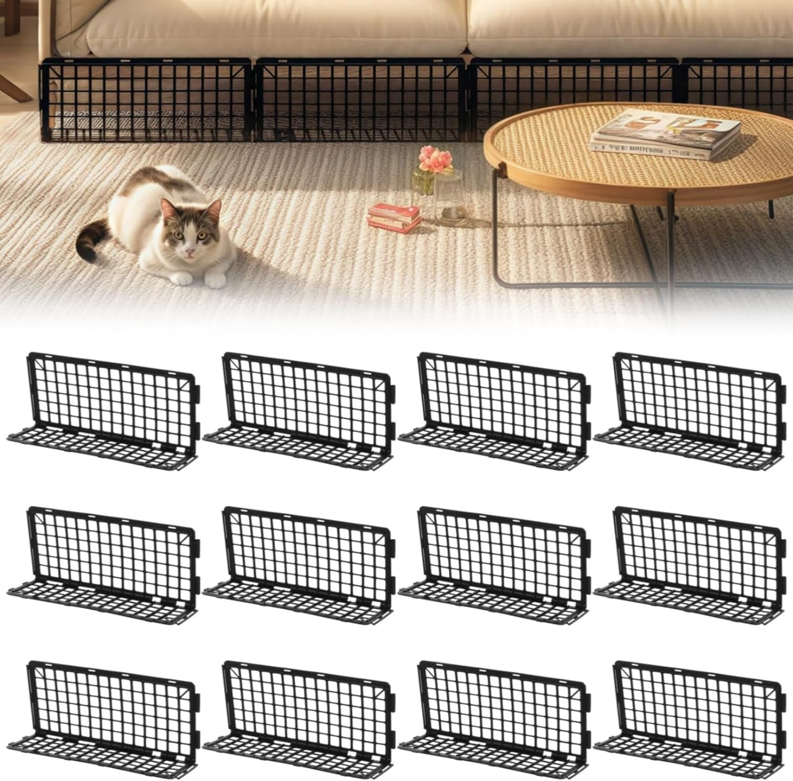 Under Couch Blocker, Under Bed Blocker for Pets Toys Barrier,12 Pack Furniture Couch Guards Bumper for Stopping Cats Dogs from Getting Under Sofa Gap,37 * 17cm,Total Length 442cm