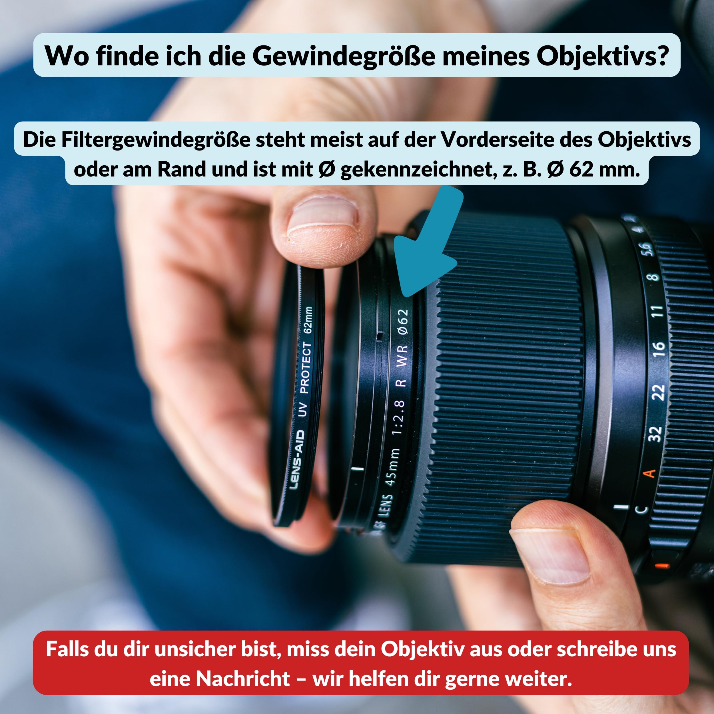 Lens-Aid UV-Filter 58 mm Schutzfilter Schott Glas B270 | Objektiv Protector mit 18-facher Nano-Beschichtung, Aluminiumfassung, Doppelgewinde und Aufbewahrungsbox
