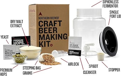 Miniatura 3 de Northern Brewer - Kit de inicio de fabricación de cerveza artesanal de 1 galón sin sifón, equipo y kit de recetas de cerveza (trigo)