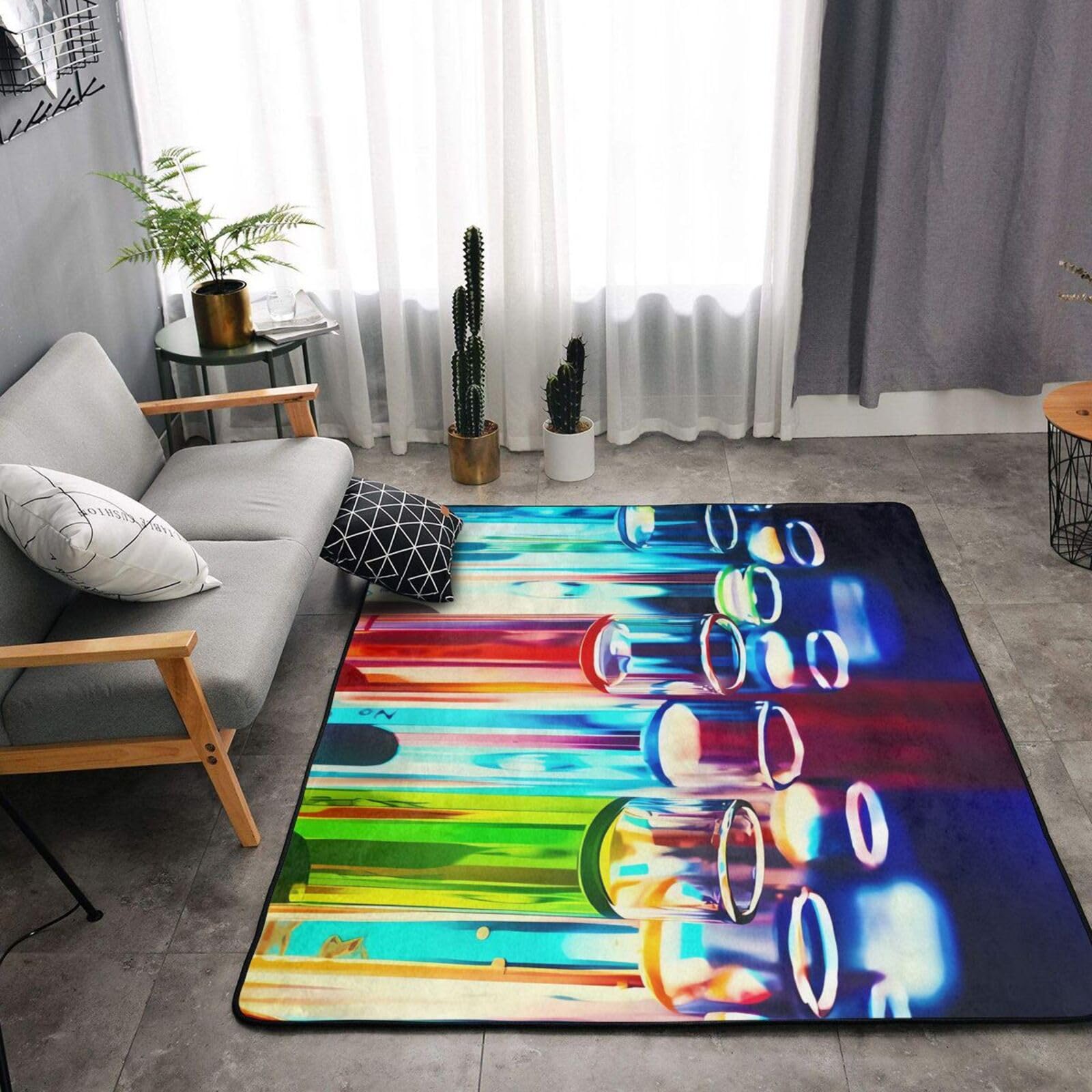 Chemie-Reagenzglas-Drucke, gut verarbeitet, rutschfester Bodenbelag, 160 x 121,9 cm, Plüsch-Komfort für Zuhause und Büro