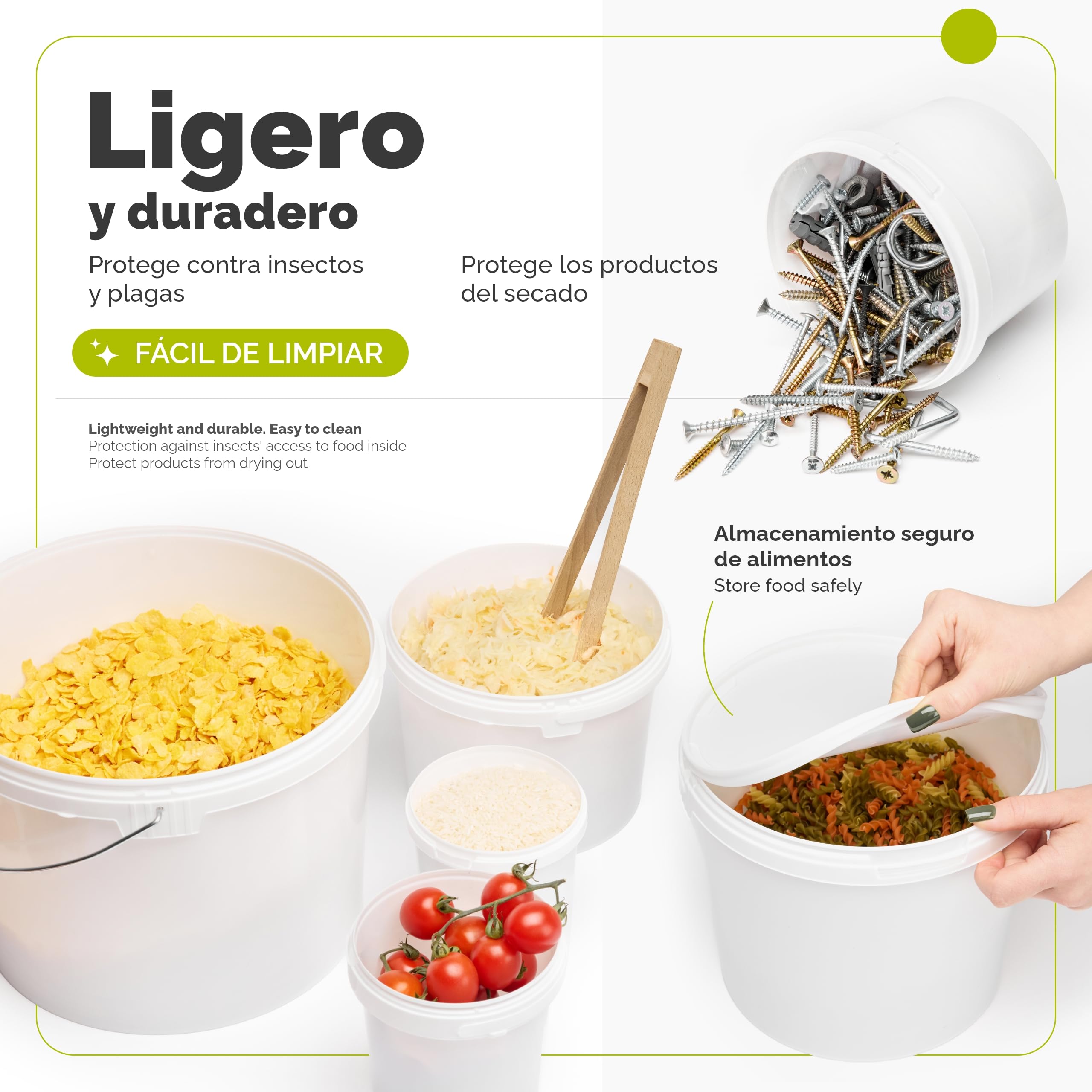 Garronda Cubo con tapa 20 L para el almacenamiento de productos alimenticios y químicos 1 Piezas Blanco GD-0071