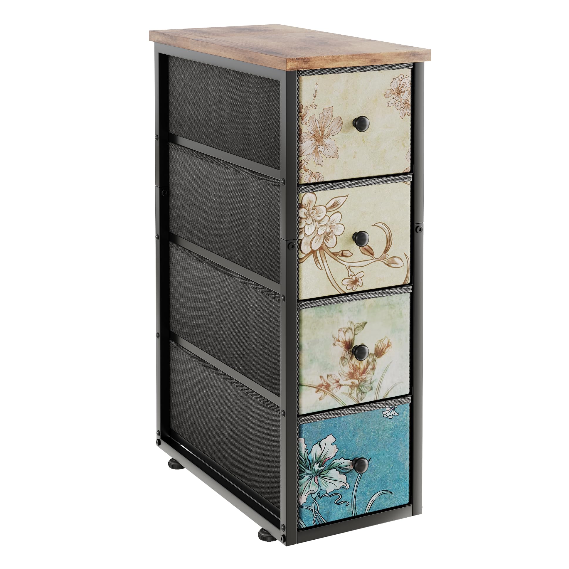 COTUBLR Chest of Drawers with 4 Drawers Tall Dresser for Bedroom Retro Floral Pattern Clothes Storage Organiser Unit for Living Room Entryway Closet Rustic
