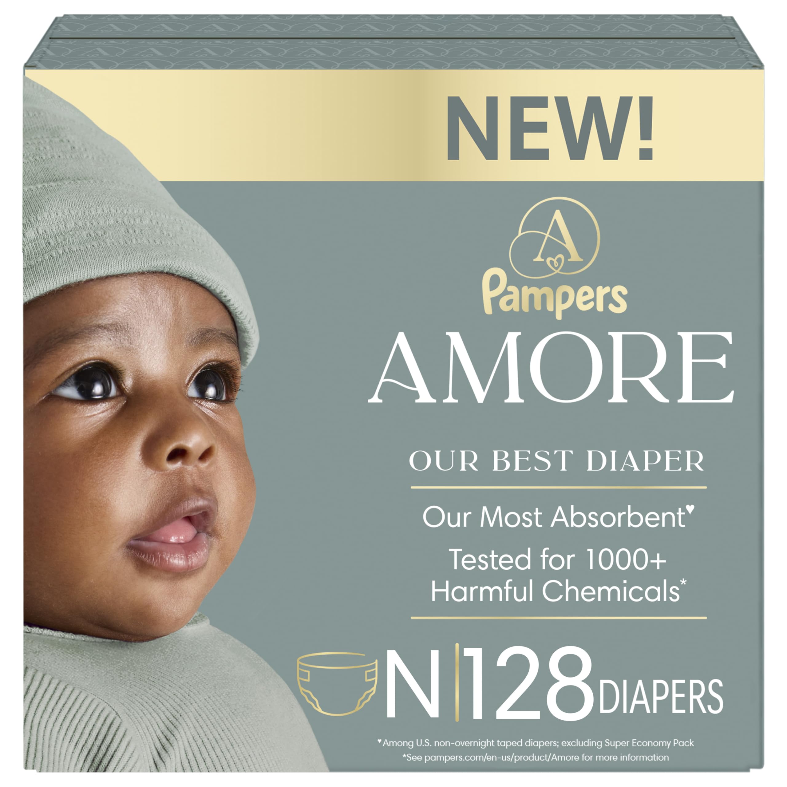 Pampers Amore Size 0 up to 10 lbs 128 Count Our Best Diaper Hypoallergenic Fragrance Free Up to