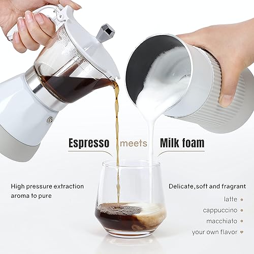 Vista 4 de Hackvia Máquina de café expreso, cafetera portátil y máquina de café con leche capuchino con espumador de leche, cafetera de café expreso