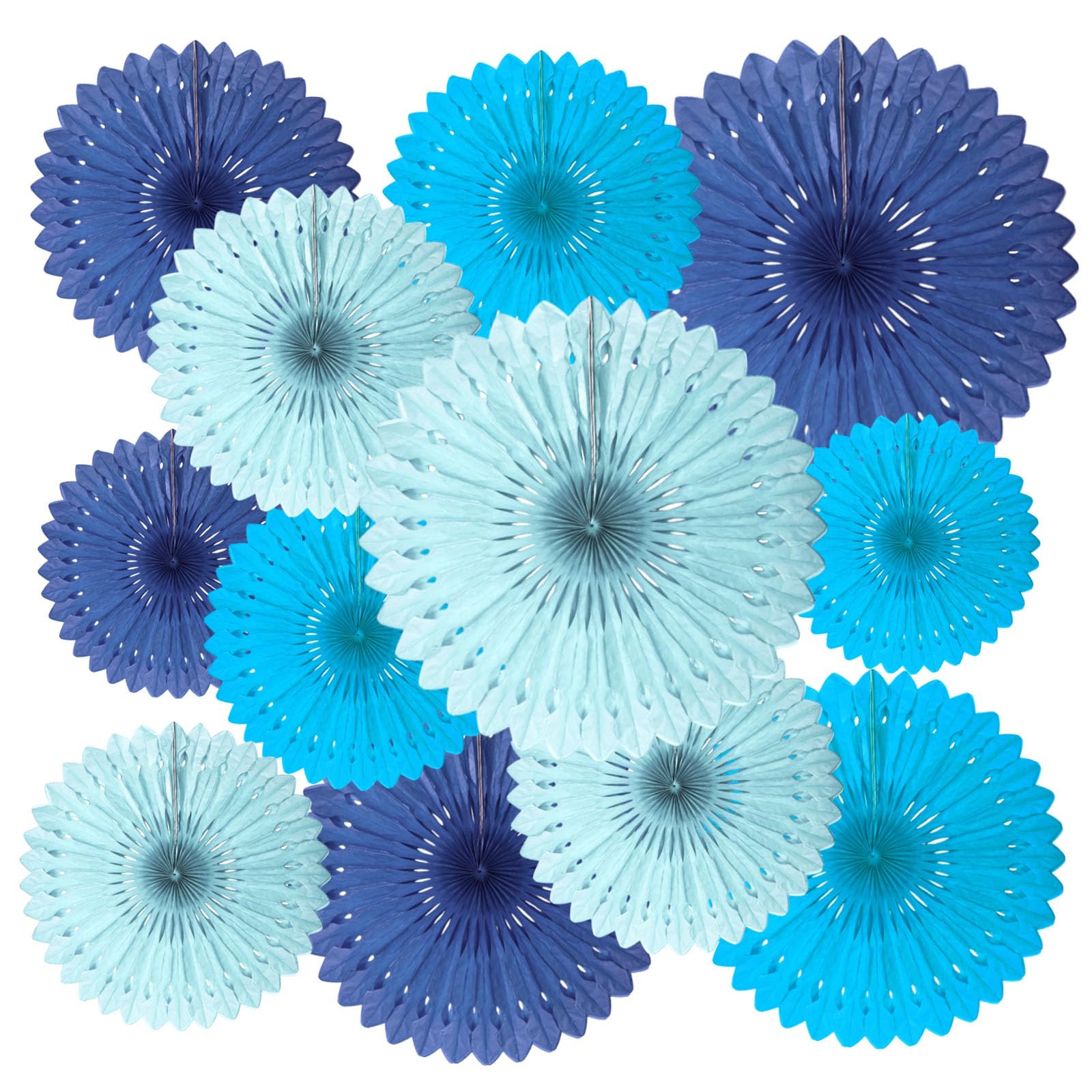 18 Pcs Blue Set Hanging Paper Fan, Hanging Honeycomb Round Paper Fans for Weddings, Birthdays, Baby Showers, Classroom, Events Ceiling Party Supplies Decorations
