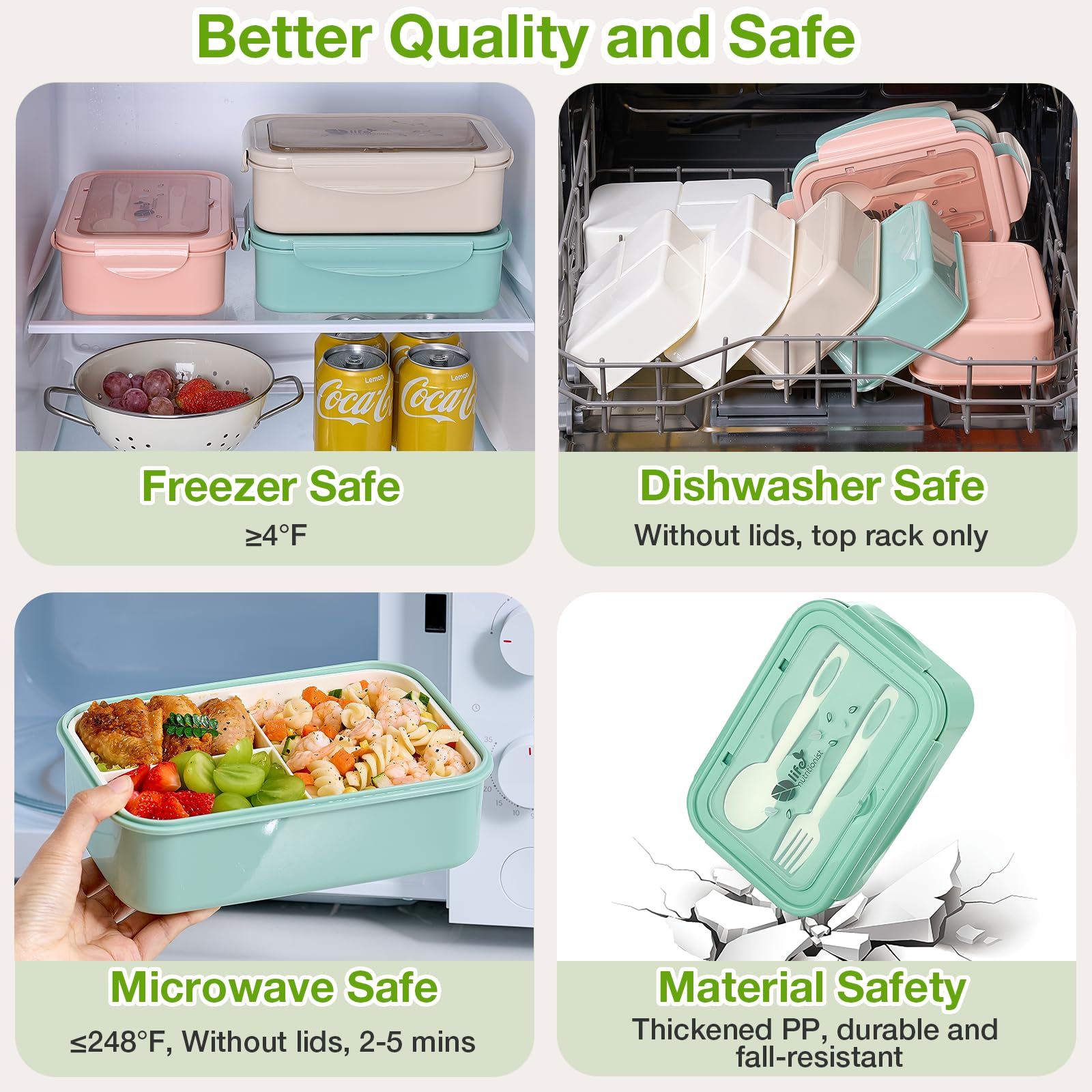 Mfacoy 3 Pack Bento Boxes for Adults/Kids, 1100 ML Bento Lunch Box With Spoon & Fork, Lunch Box Containers, Bento Box for Dining Out, Work, Picnic, BPA-Free, Microwave & Dishwasher Safe - Image 6