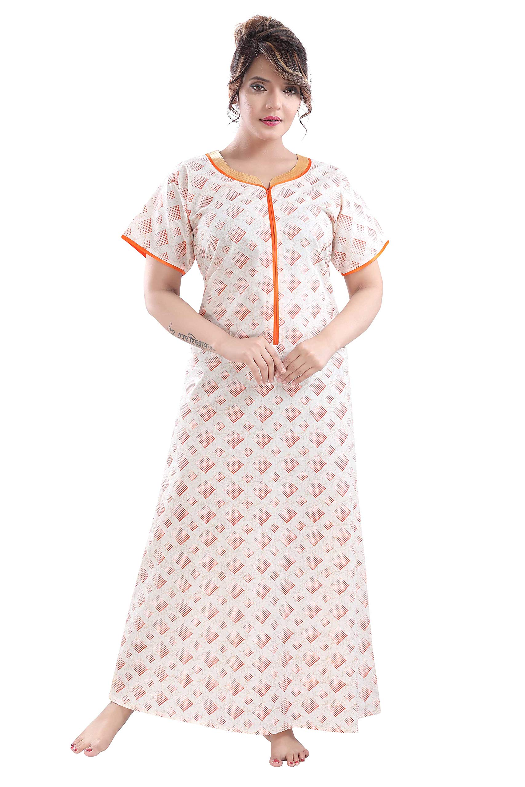 soulemo Women's Cotton Checkered Maxi Nighty-picture-23