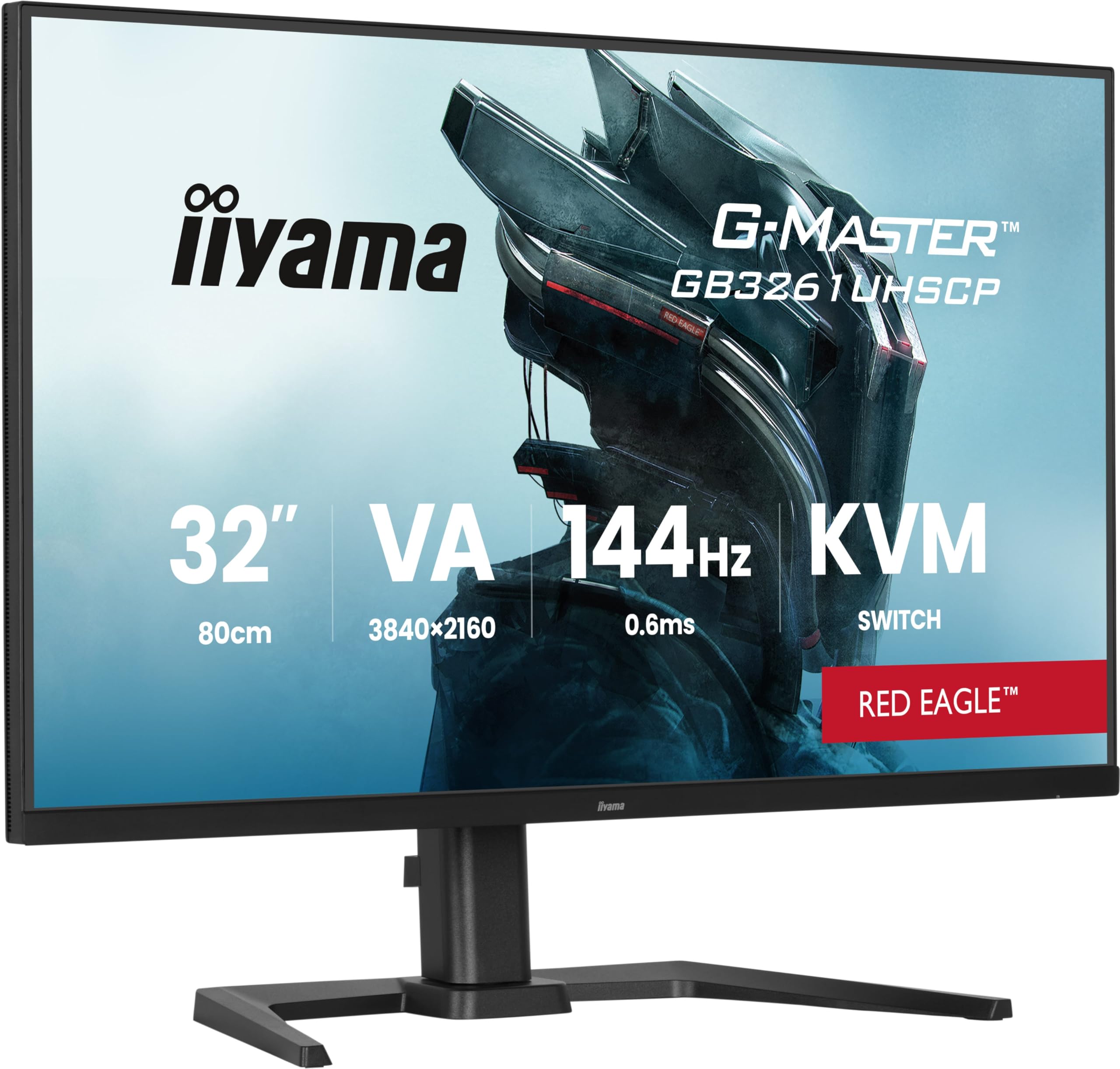 iiyama Ecran G-Master Red Eagle, GB3261UHSCP-B1, 4K@144Hz (4K UHD), 0.6ms, 400cd/m², 3000:1, DP, HDMI 2.1 VRR, USB C, USB HUB (Type-C 7.5W), réglable en Hauteur, Haut-parleurs, FreeSync, PC & Console