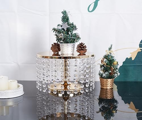Miniatura 2 de Plato de exhibición de pastel de cristal de lujo, soporte redondo para cupcakes de 10 pulgadas, dorado con cuentas acrílicas colgantes, placa de