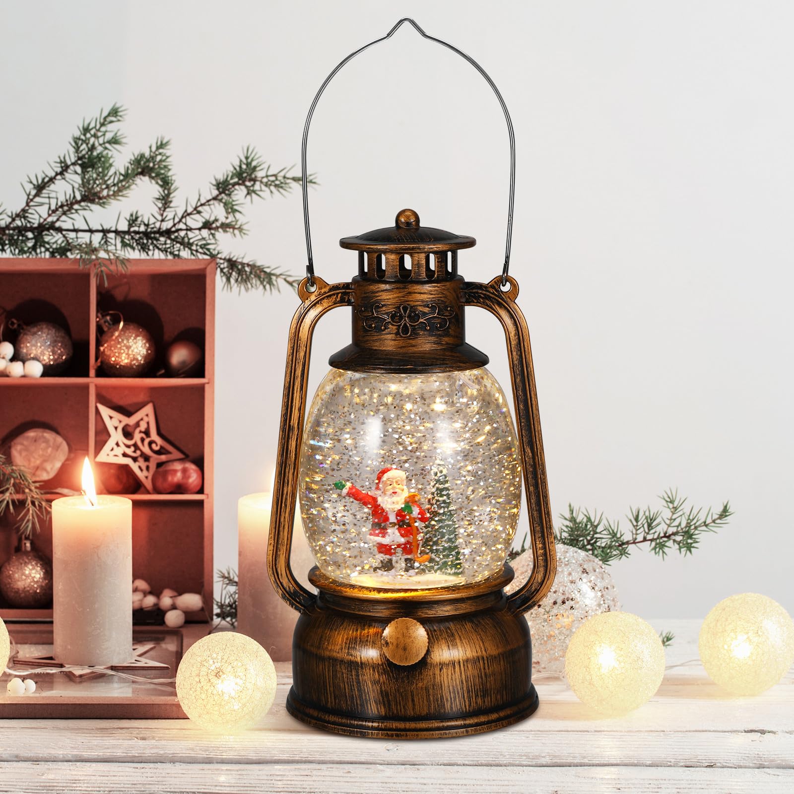 STOBAZA Bola de Nieve Navideña de Papá Noel con Luz, USB y Rotación