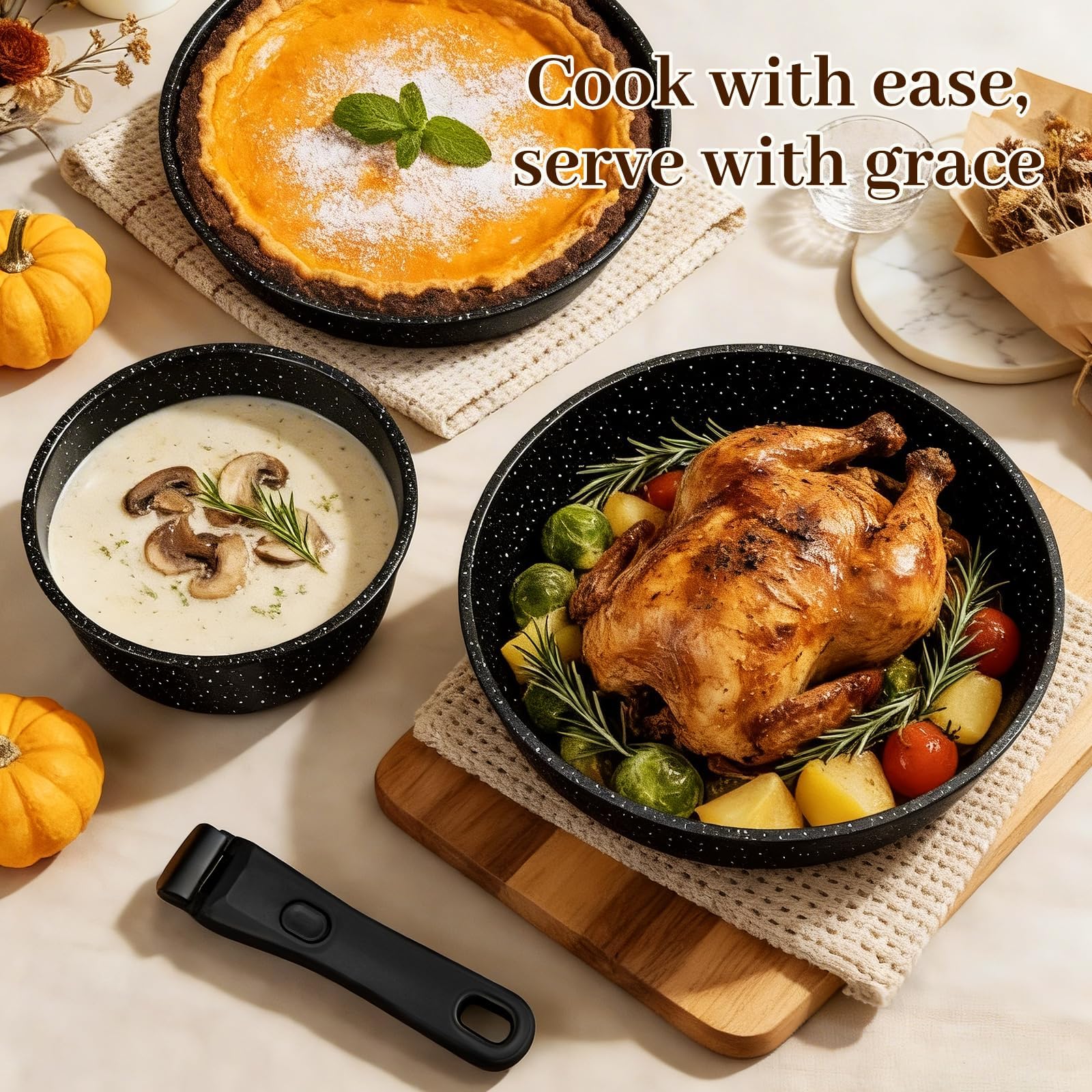 Set Pentole 25 Pezzi Induzione – Rivestimento Antiaderente Con Manico Rimovibile, Resistente Al Forno E Adatto A Tutti I Piani Cottura – Ideale Per Casa, Campeggio E Picnic (Nero)