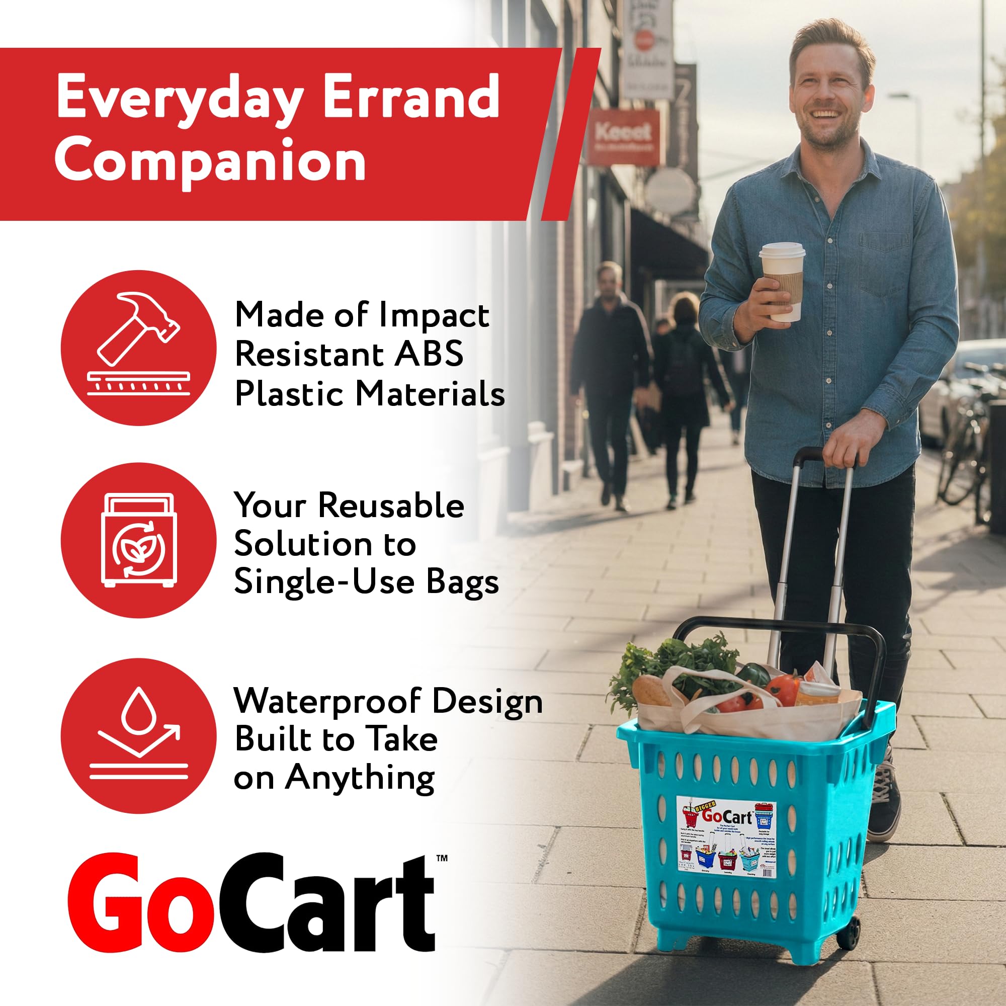 dbest products Gocart, Teal Grocery Shopping Basket Rolling Laundry Cart