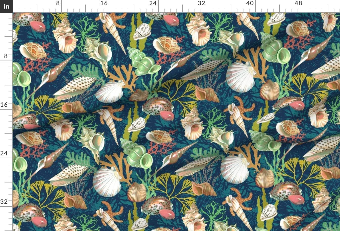 Spoonflower Fabric - Sea Shells Green Blue Animal Summer Beach Printed on Minky Fabric by The Yard - Sewing Baby Blankets Quilt Backing Plush