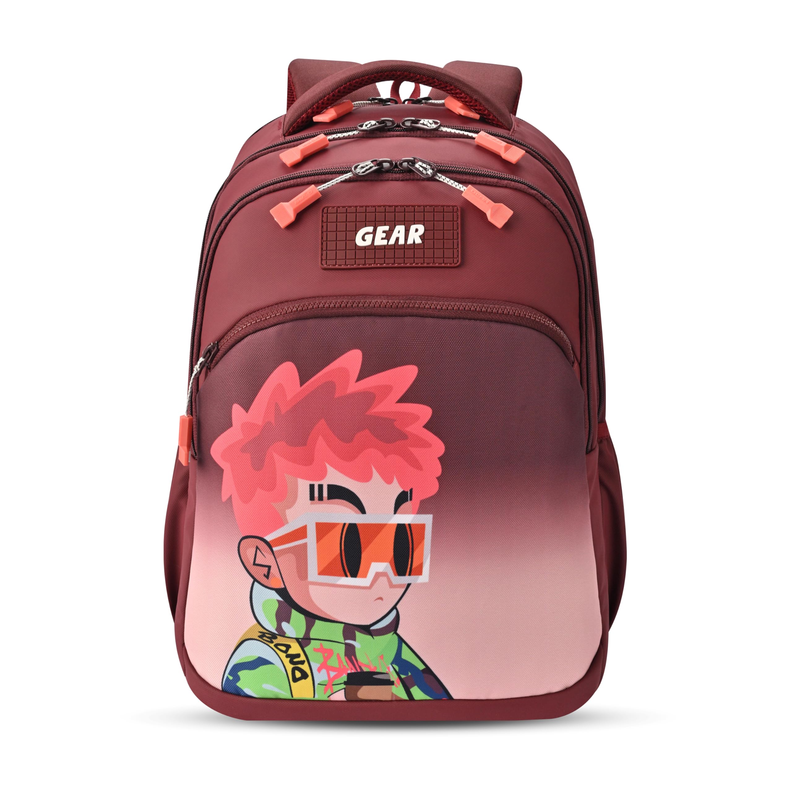 Gear Tango Backpack 17"/29L Medium Water Resistant School Bag/Casual Backpack/Daypack/Kids Bag for Boys/Girls (Maroon-Orange)