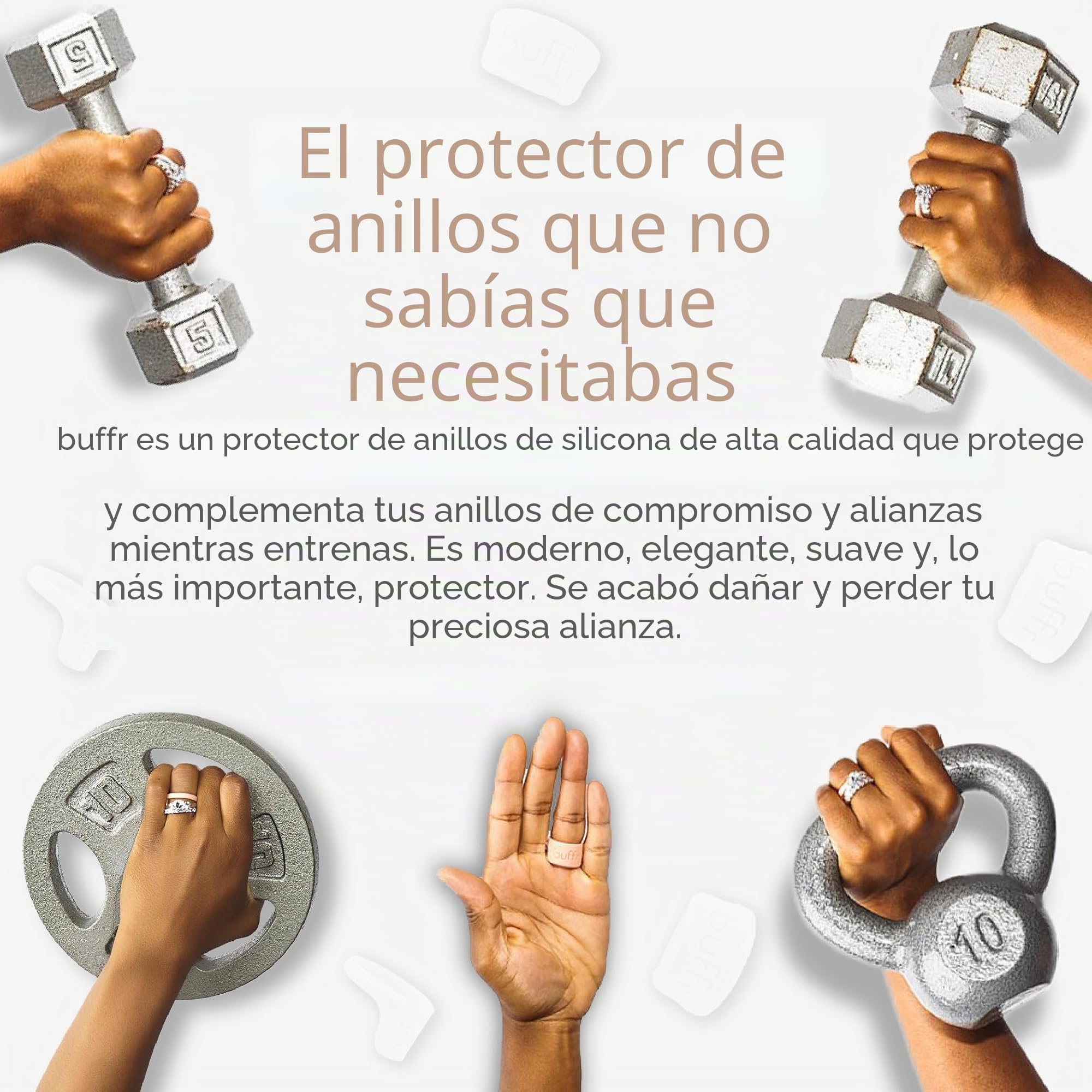 BUFFR Anillos de boda de silicona para mujer, protector de anillo para entrenamiento, anillos de compromiso y anillos de boda para levantar pesas, protector de cubierta de anillo