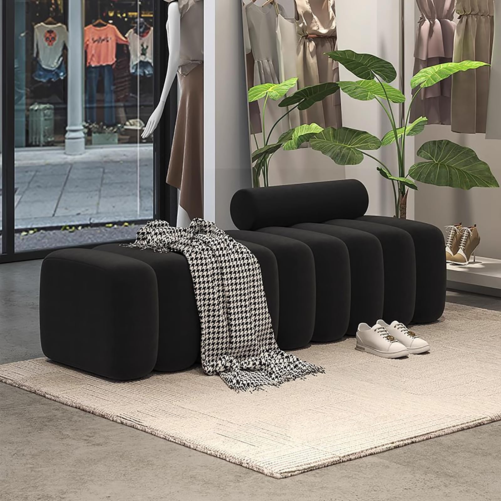 Banc d'appoint pour canapé rembourré velours noir salon et chambre