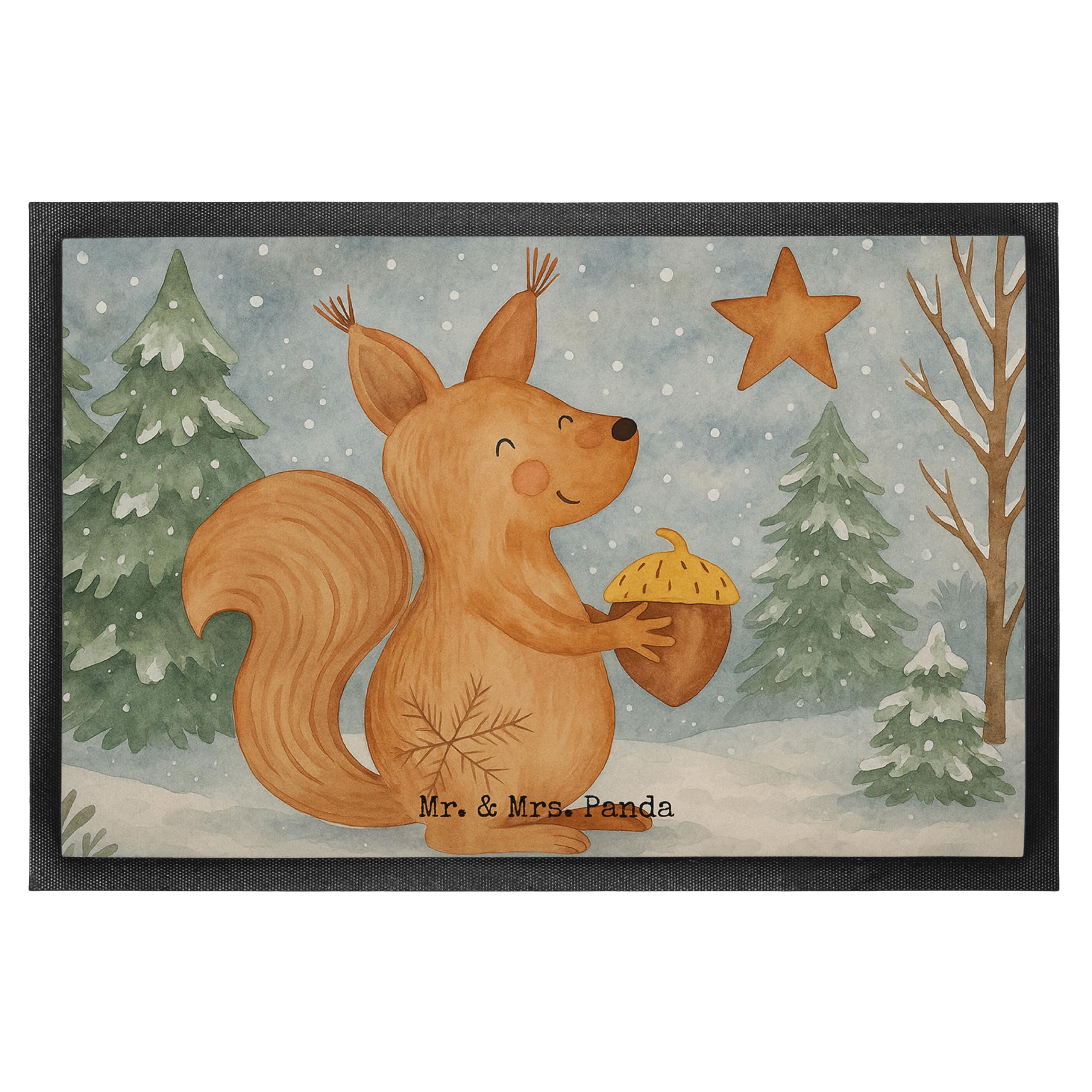 Mr. & Mrs. Panda fußmatte Eichhörnchen Weihnachten Design 50 x 75 cm - Geschenk, Schmutzmatte, Weihnachtsmotiv, Vogel, Gummimatte, abstreifer, Frohes Neues Jahr, Weihnachtsgruß, Frohe, Neujahr