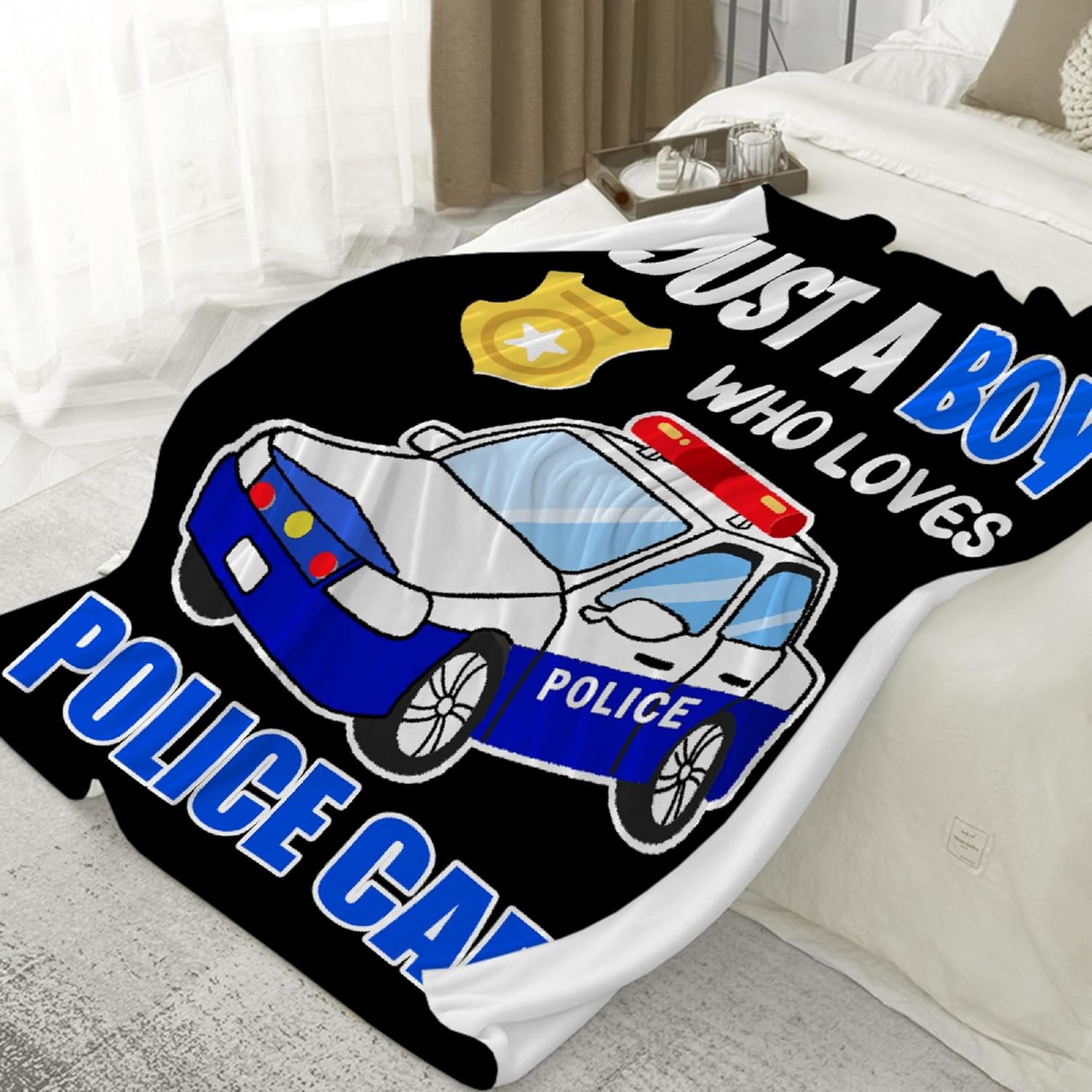 Police Car Blanket for Boys Kids Child Toddler Soft Fleece Police Blanket Just A Boy Who Loves Police Car Throw Blanket for Couch Bed Sofa Decor Birthday Police Gifts 60"x80"-L