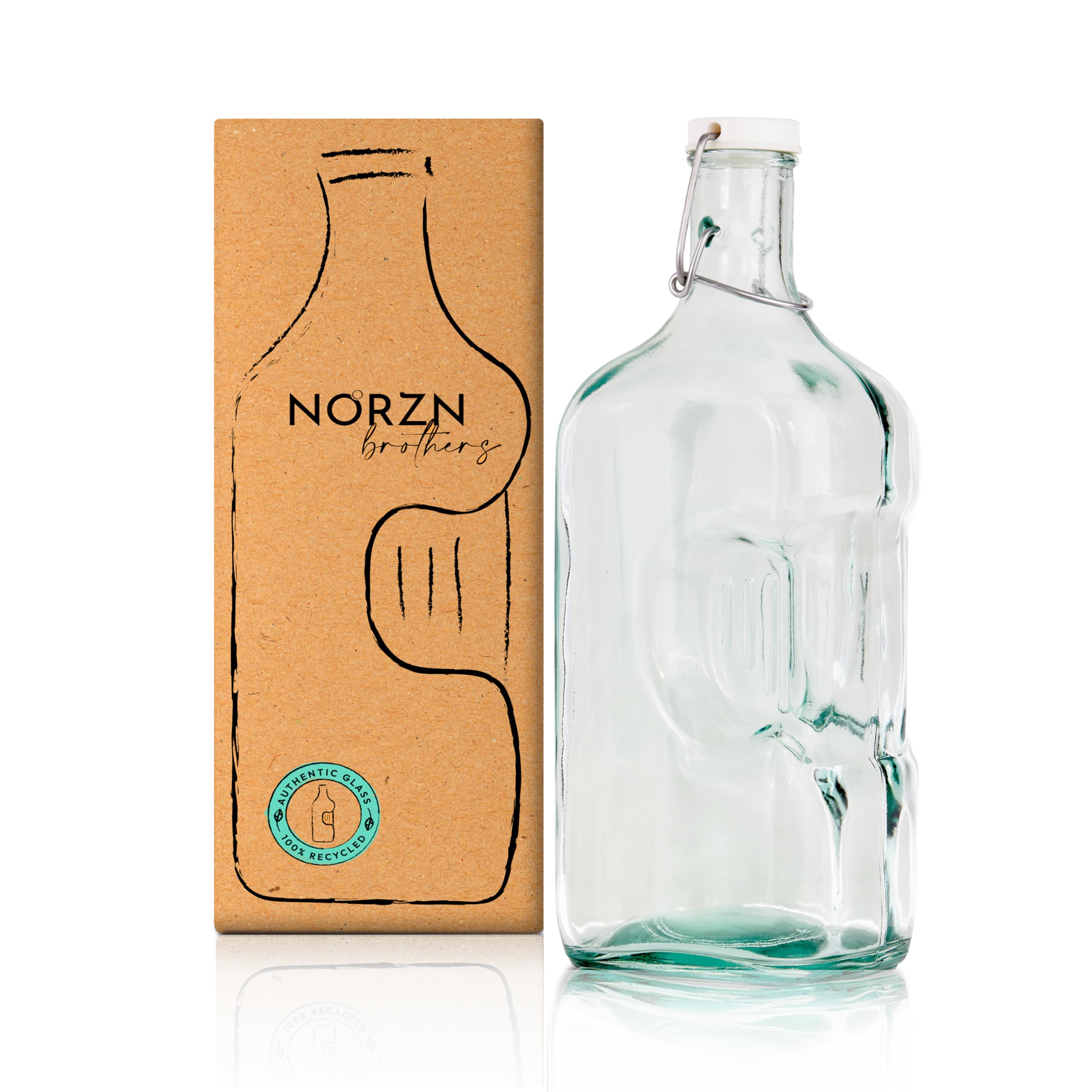 2 Litre Glass Water Bottle - 100% Recycled Glass Refrigerator Water Bottle - 2 Litre Glass Bottle with Lid - Glass Water Bottle - 2 L Carafe