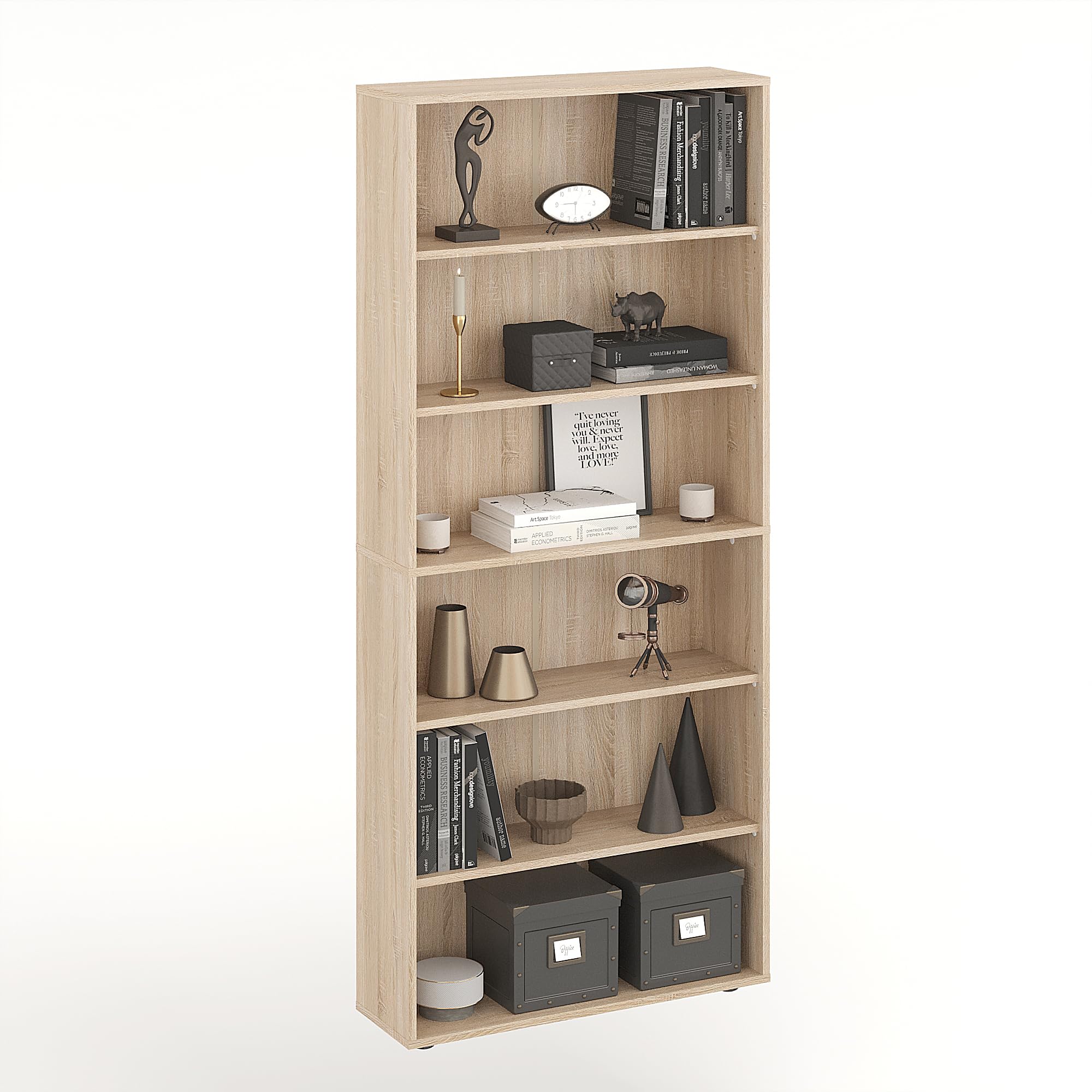Komto Oak Bookcase Tall - 6-Tier Book Shelf Unit Freestanding, Ideal for Storage in Living Room, Bedroom or Home Office | Lumo 80 x 180 x 24 cm โ image 1