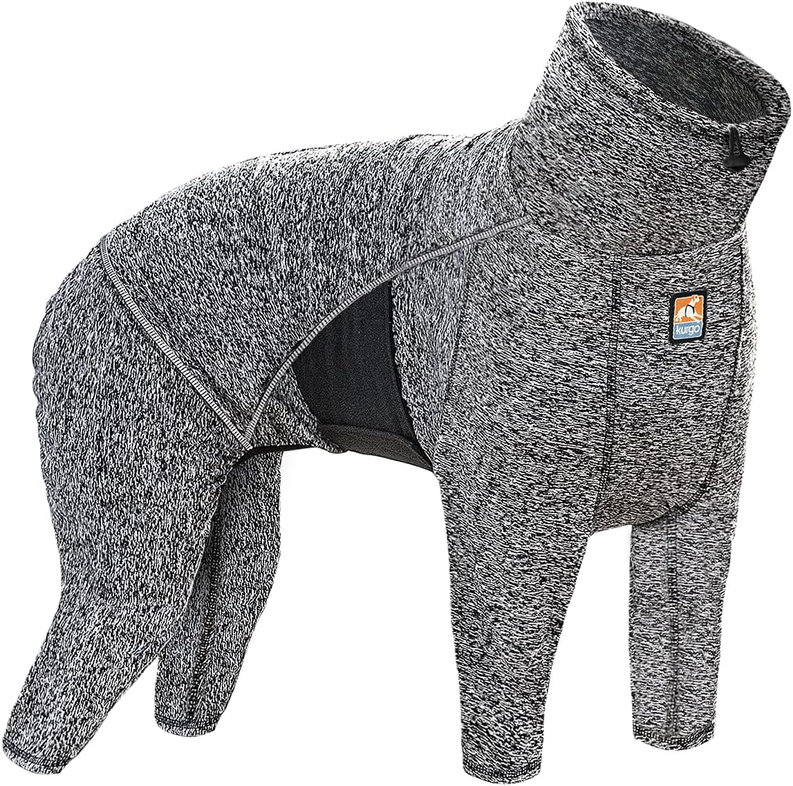Kurgo Stowe Base Layer - Comfortable, Cold-Weather Pet Wear - Breathable Snug Fit - Dual-Zipper Dog Onesie - Reflective Side Seams - Dog Pajamas - Machine Washable - X-Small - Black/Grey Base Layer XS Heather Black/Grey