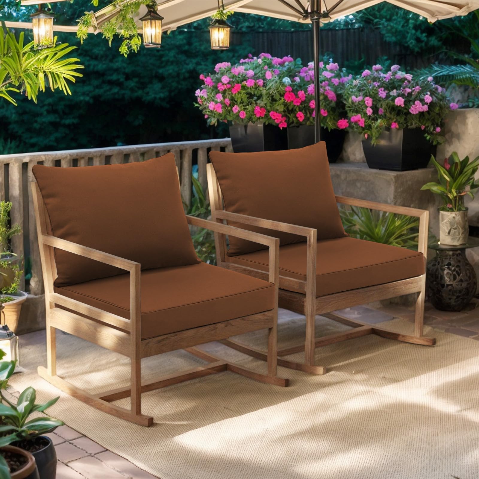 (solo cuscino per seduta), 2 cuscini impermeabili per sedie da patio, resistenti allo sbiadimento, con legacci, comodi, cuscini per sedie da esterno per mobili da veranda (caffè, 56 cm, seduta e