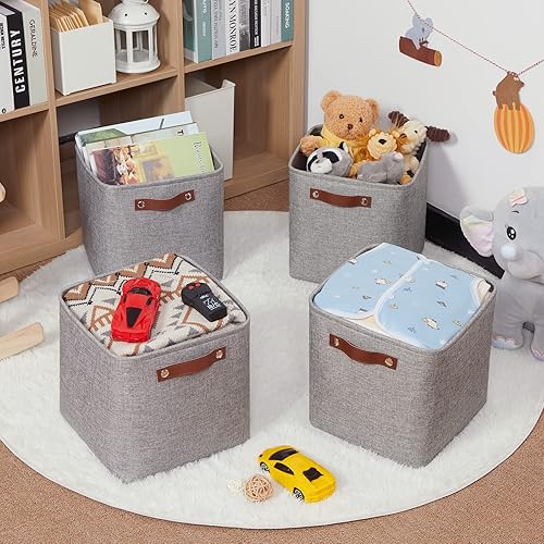 Miniatura 3 de HNZIGE Cesta de almacenamiento plegable, (4 unidades) cestas de almacenamiento para organizar estantes, cestas de tela para almacenamiento, cesta de