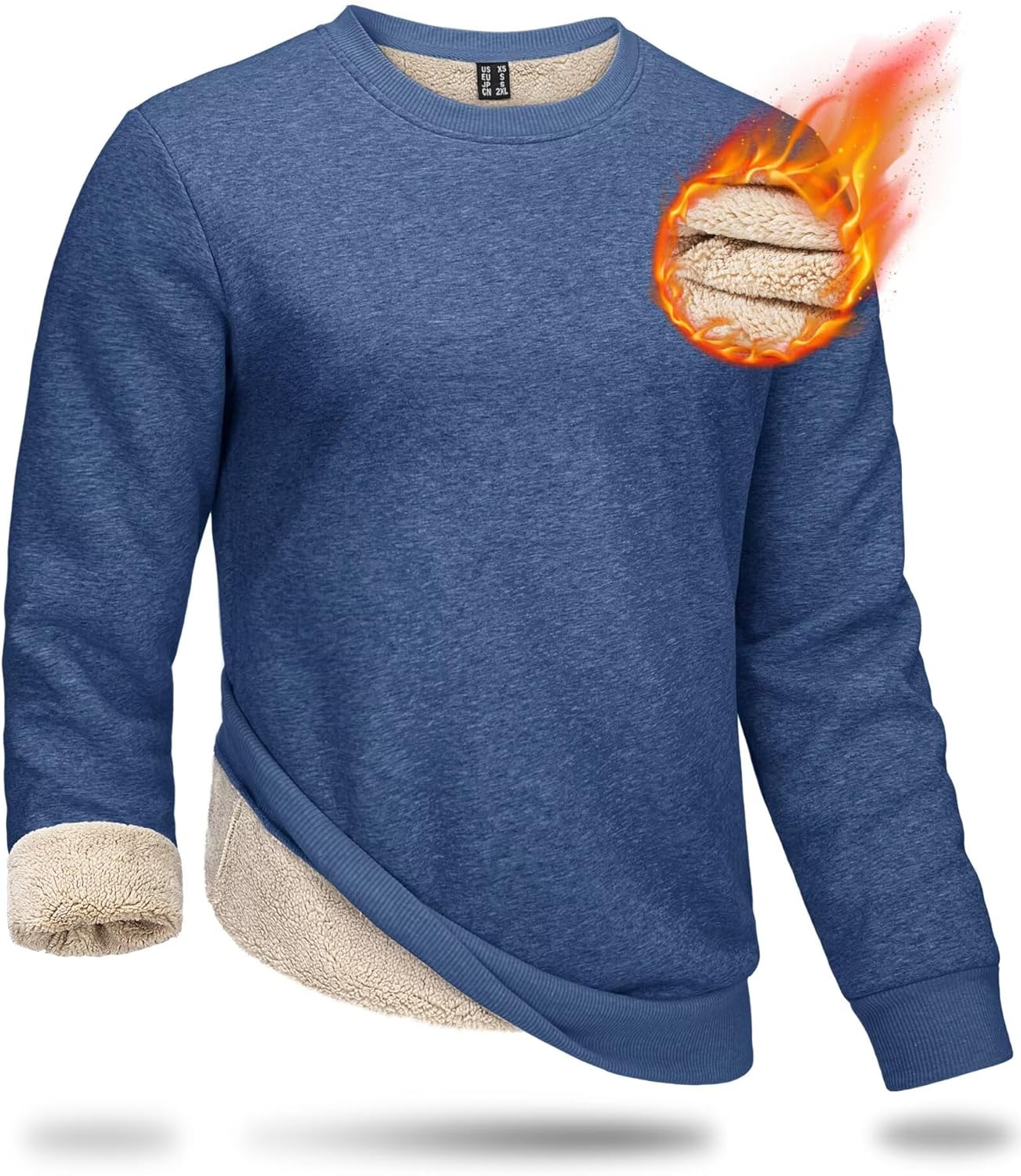 Boladeci Men’s Full Sherpa Lined Crewneck Sweatshirts Premium Heavy-weight Fleece Pullover Thick Thermal Cotton Sweat-Shirts