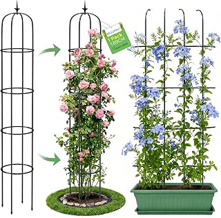 MQUPIN Rankhilfe Garten Obelisk Upgraded Turm Rosen FüR 189cm, Durable U-FöRmige Obelisk Rankturm, Metallkern Himbeeren Rankhilfe Abnehmbar Indoor Outdoor Blume Stand Spalier GemüSe(1 Pack)