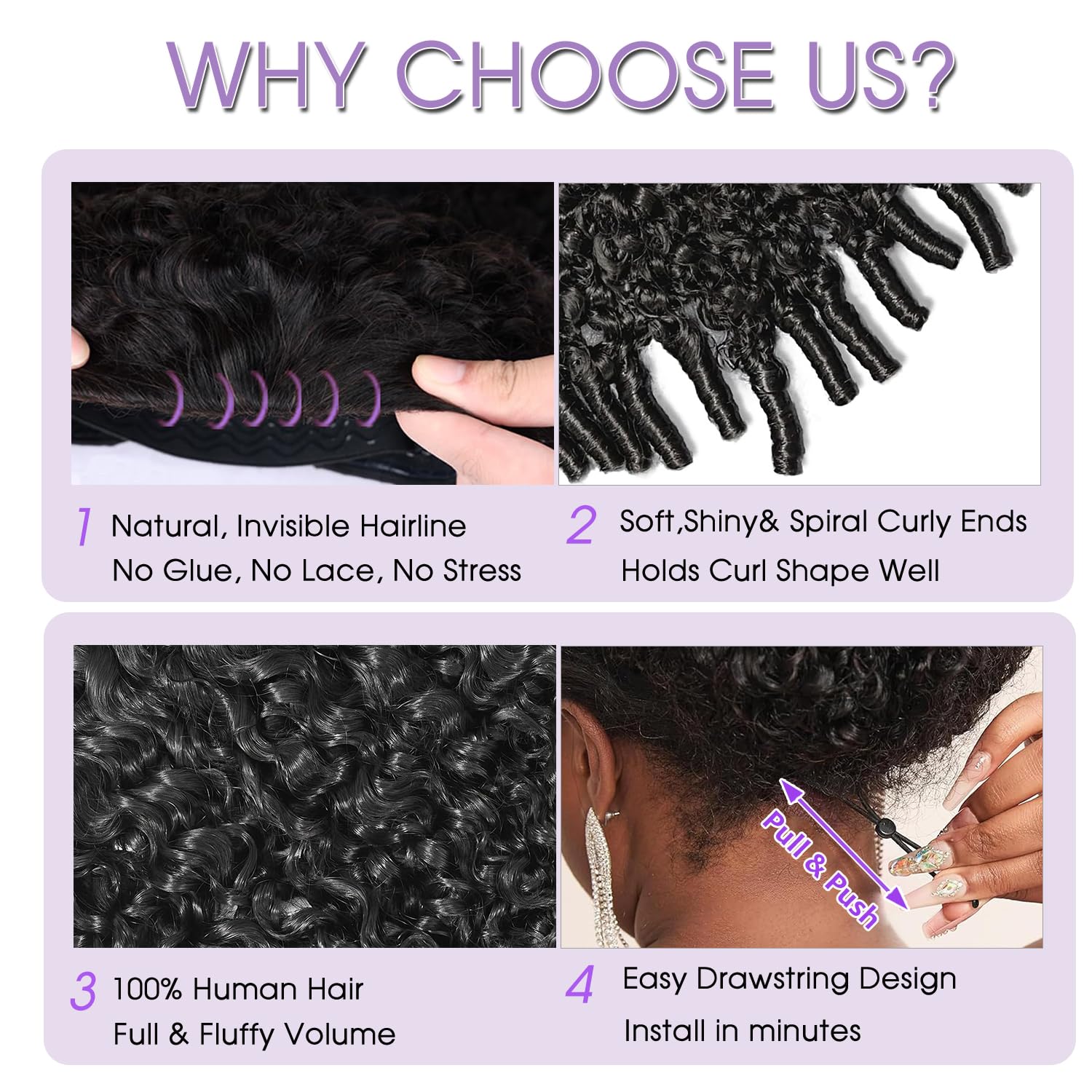 CUTE BEIN 220% Density 20 Inch Burmese Curly Half Wigs, 100% Human Hair, [2-Year Life, 210g], 3-In-1 Seamless Clip Ins Flip Over Glueless Wigs, Wear and Go Curly Half Wigs with Drawstring for Women