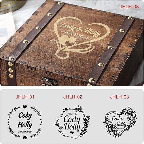 Miniatura 3 de 2win Caja de madera de memoria, caja de recuerdos de boda con tapas con bisagras, caja de regalo de almacenamiento de madera decorativa de cuero,