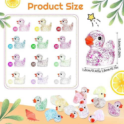 Miniatura 2 de Fuyamp 120 mini patos de resina con purpurina, coloridos patos pequeños, figuras de pato con purpurina en miniatura para manualidades, jardín de